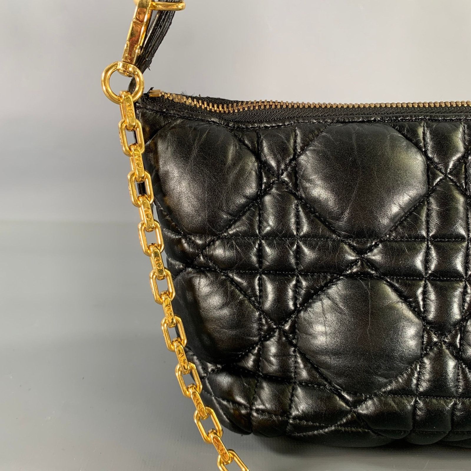 Dior CHRISTIAN DIOR Black Gold Cannage Leather Metal Bag Size ONE SIZE - 7 Thumbnail