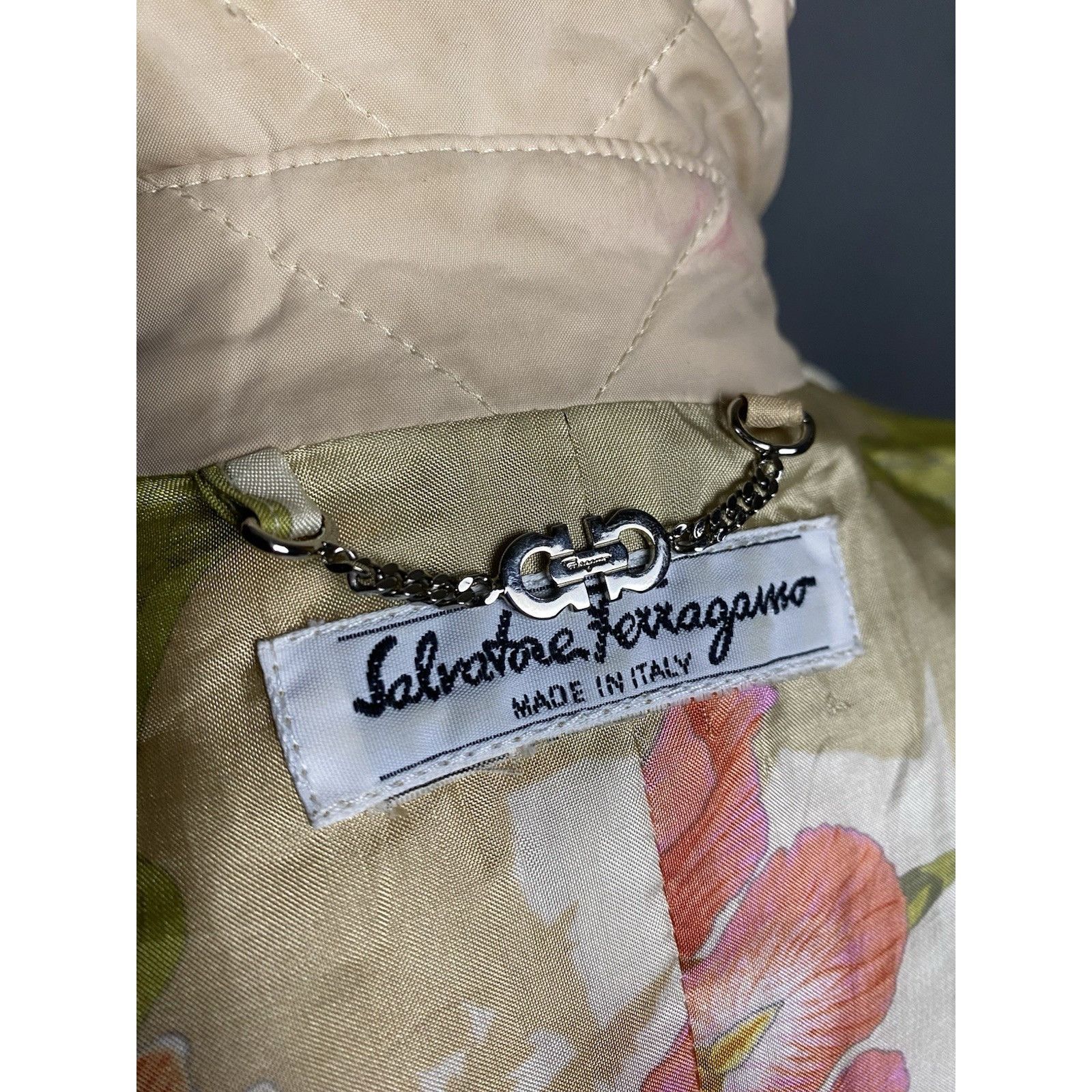 Salvatore Ferragamo Salvatore Ferragamo Floral Lining Women's Beige Pink Quilted Size M / US 6-8 / IT 42-44 - 15 Thumbnail
