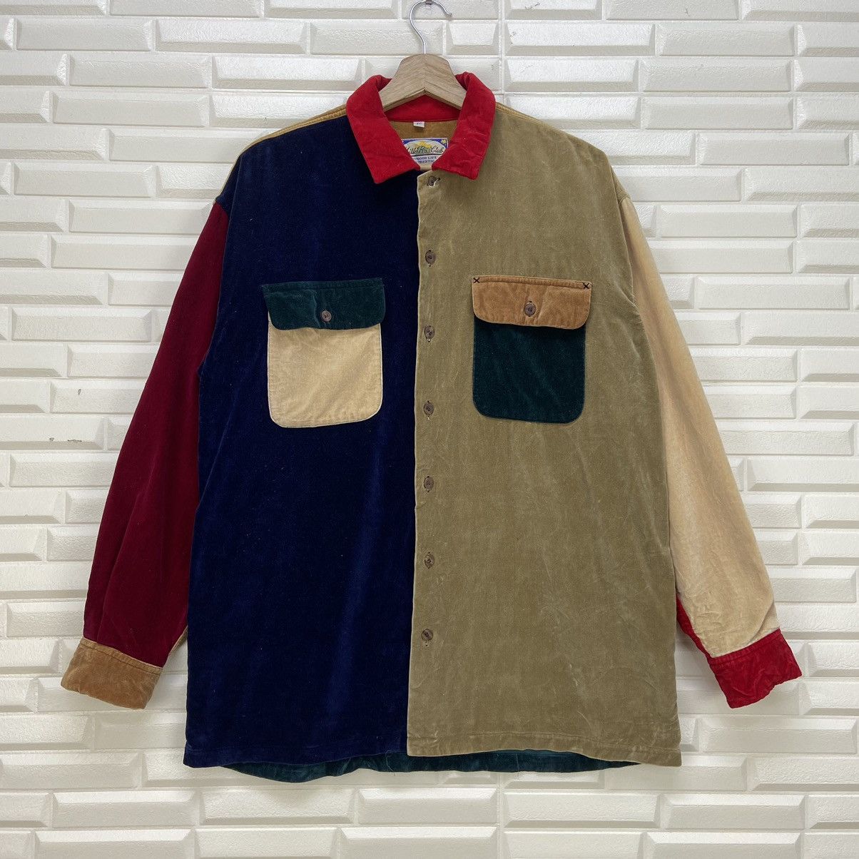 Japanese Brand Velvet Color Block Loose Shirt