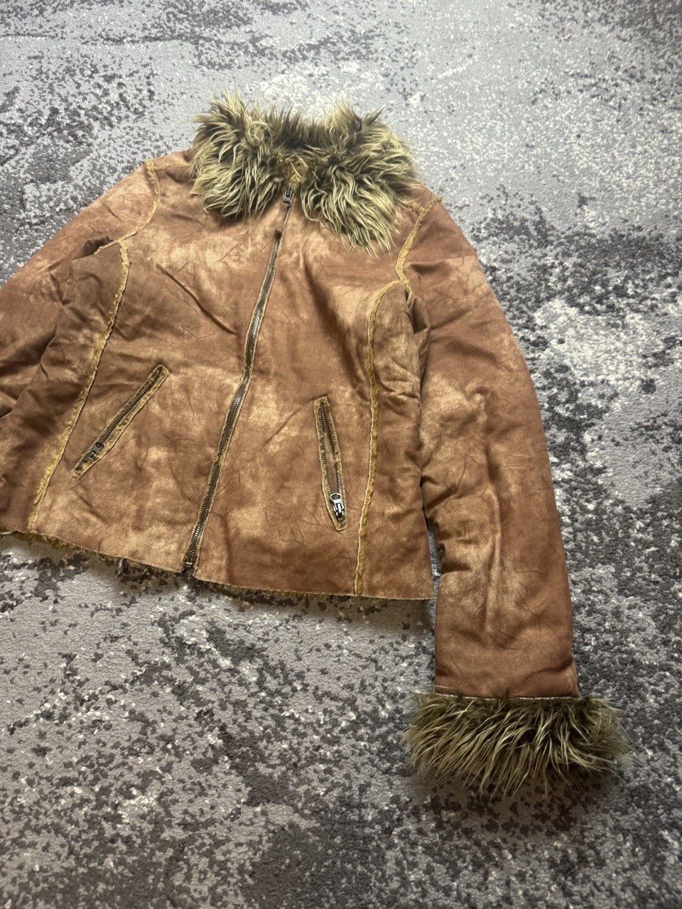 Japanese Brand × Vintage Vintage Y2K Suede Leather Style Fur Faux Collar Sleeve Jack Size US S / EU 44-46 / 1 - 2 Thumbnail