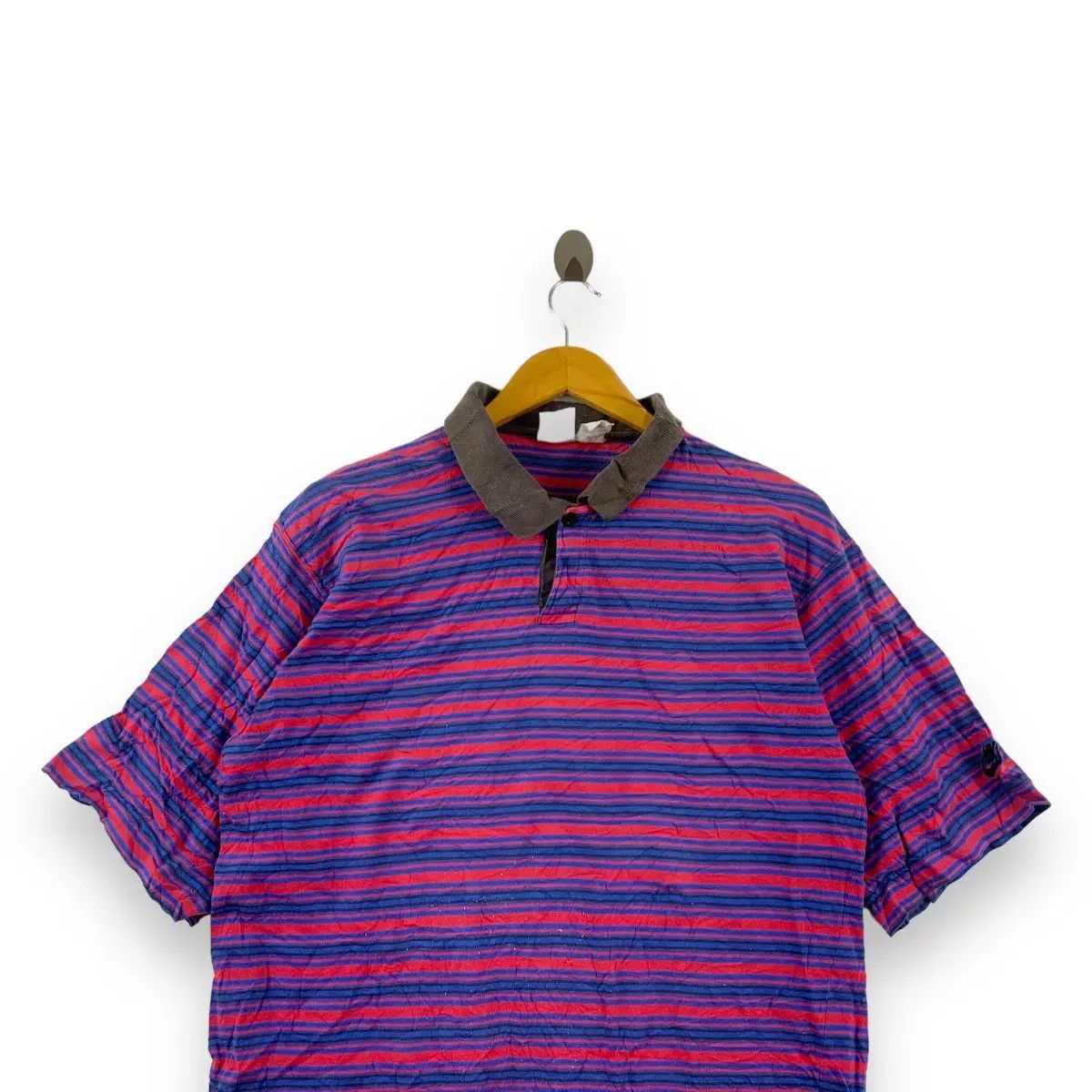 Nike Vintage 90’ NIKE Made In USA Striped Swoosh Logo Polo Tee Size US L / EU 52-54 / 3 - 3 Thumbnail