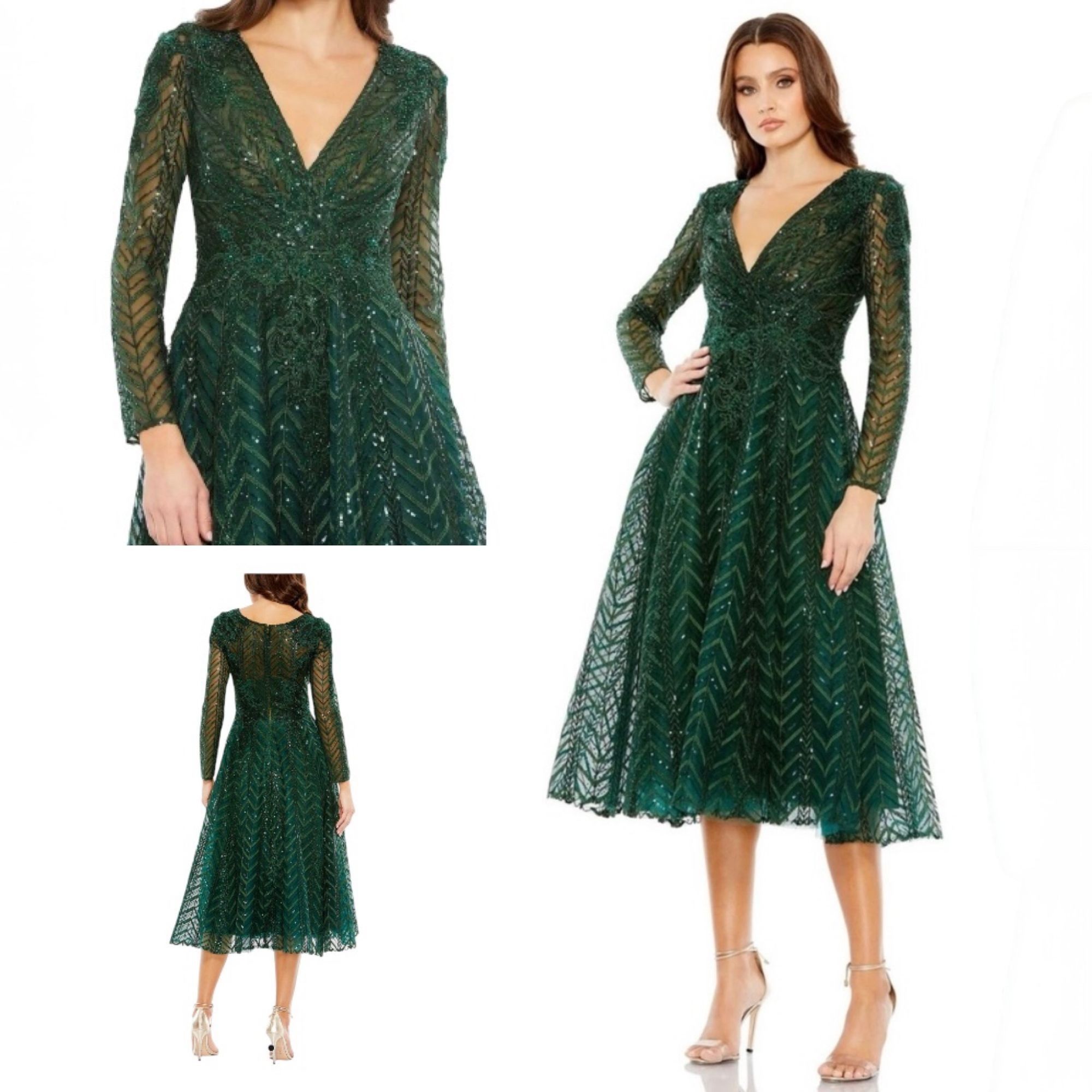 Mac Duggal NWT MAC DUGGAL 20399 Long Sleeve Midi Party Dress Wrap Over Size XL / US 12-14 / IT 48-50 - 1 Thumbnail