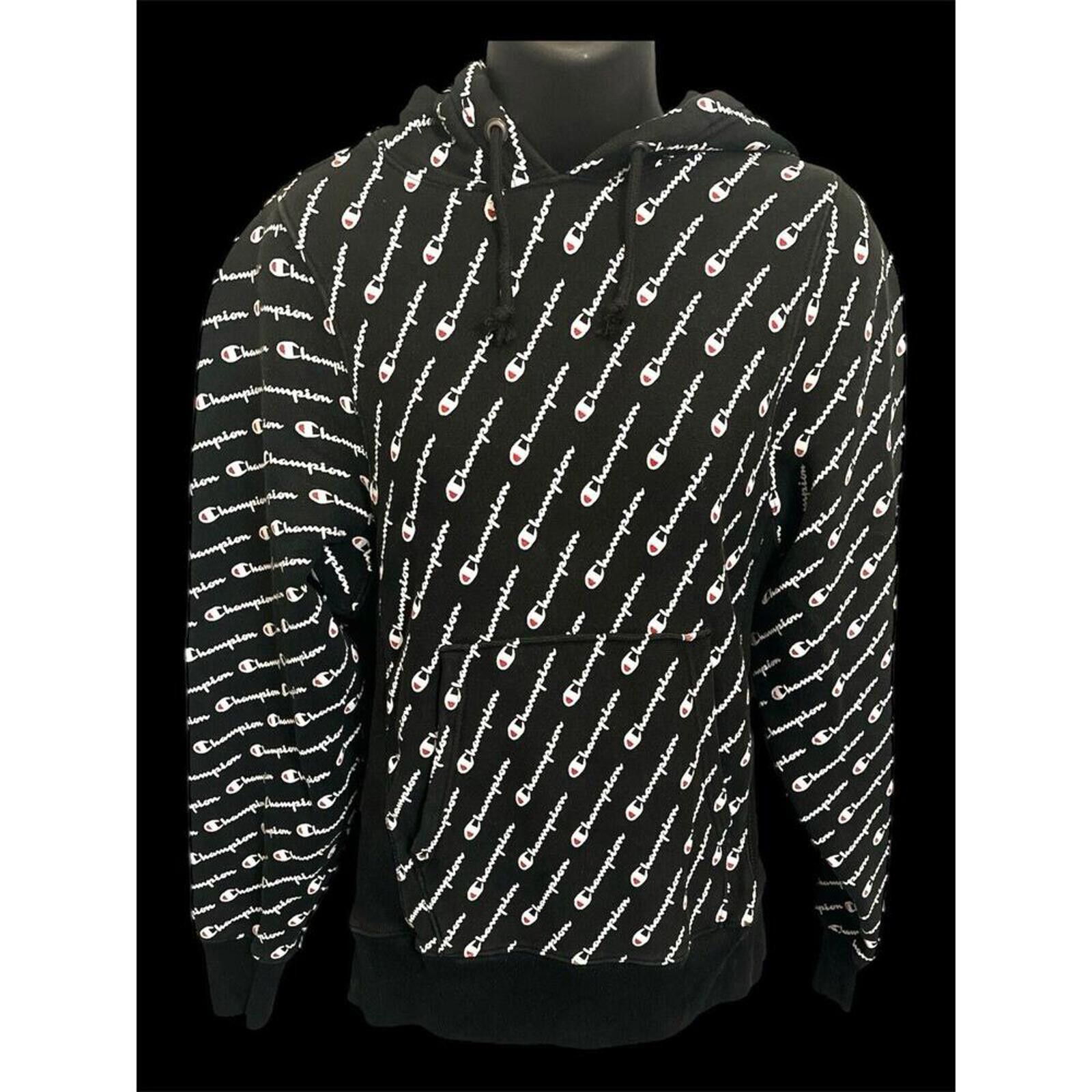 Champion Champion Men's Black All-Over Logo Hoodie Size US S / EU 44-46 / 1 - 2 Thumbnail