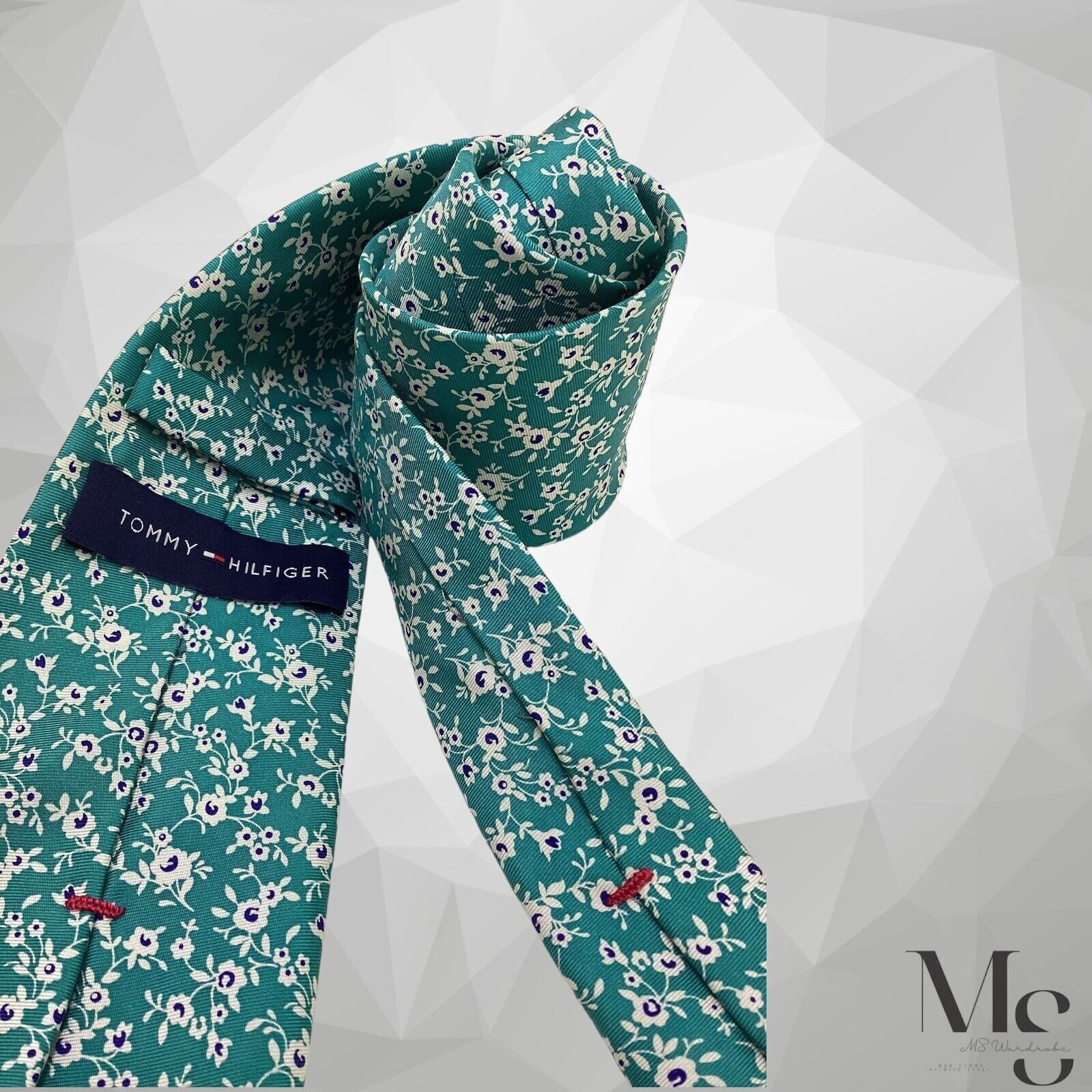 Tommy Hilfiger TOMMY HILFIGER Green Floral Silk Tie W: 3" EX COND Size ONE SIZE - 4 Thumbnail