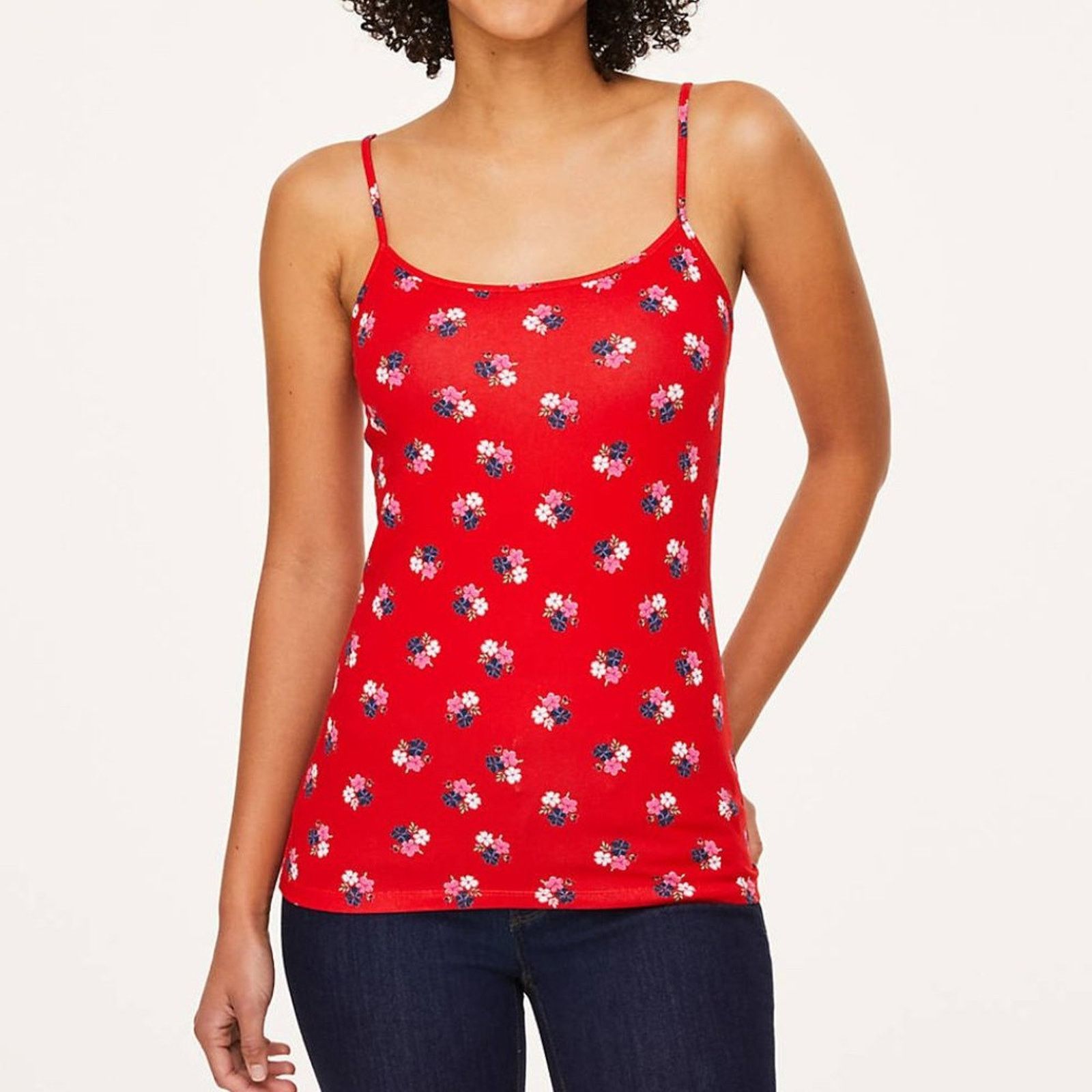 Loft LOFT Red Bouquet Pattern Scoop Neck Cami Size XS / US 0-2 / IT 36-38 - 2 Thumbnail