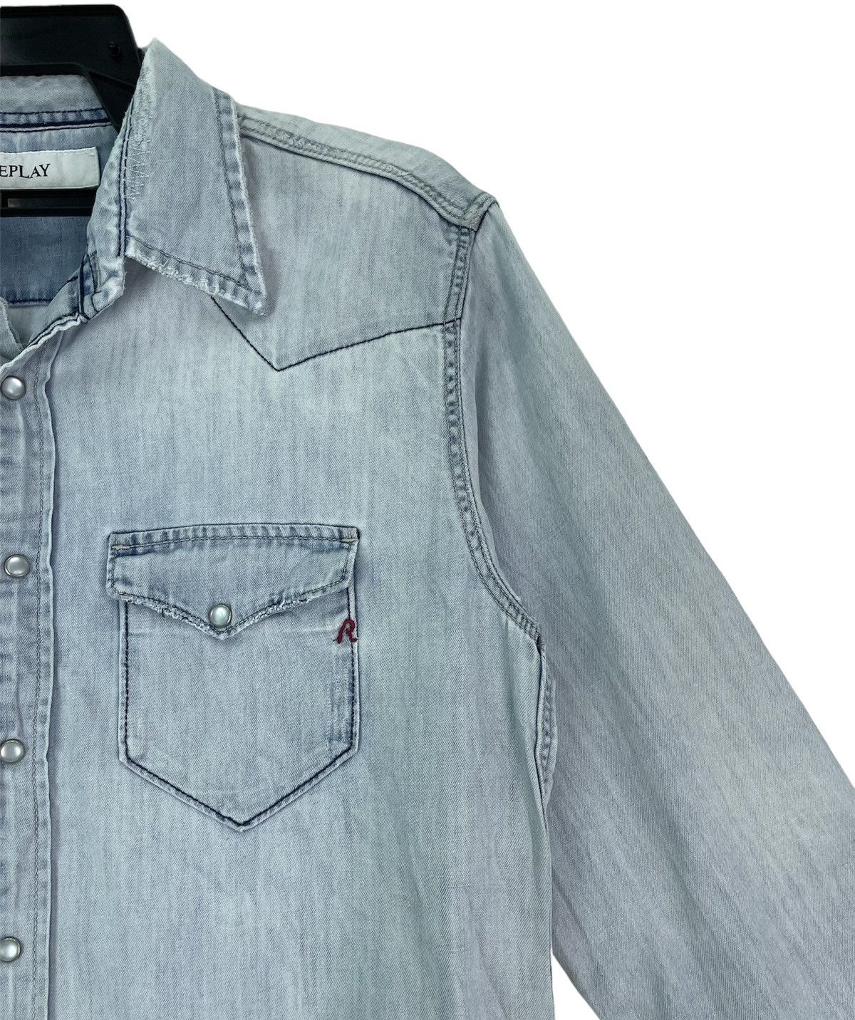 Replay REPLAY distressed design light blue denim cotton shirts Size US M / EU 48-50 / 2 - 2 Thumbnail