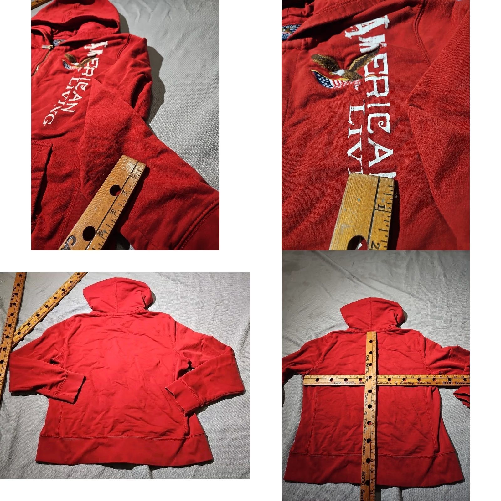 American Eagle Outfitters VINTAGE American Eagle Hoodie Mens Large Red Spellout Full Zip Embroidered Y2K Size US L / EU 52-54 / 3 - 9 Thumbnail