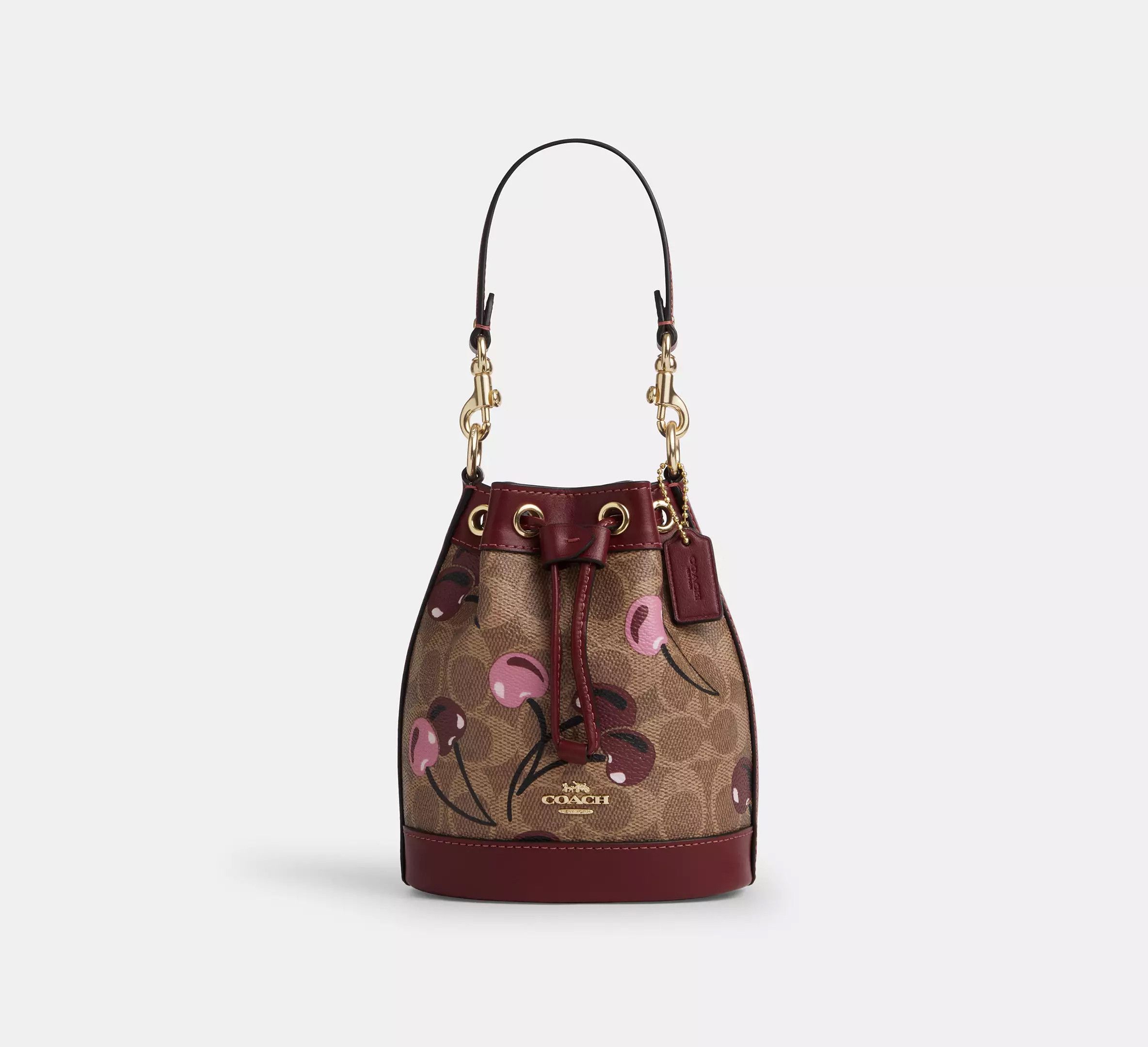 Coach 🍒 Mini Bucket Bag In Signature Canvas With Cherry CY738 Size ONE SIZE - 10 Thumbnail
