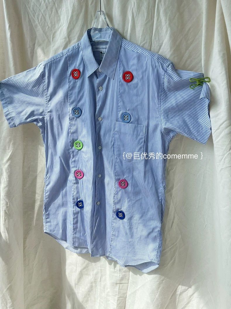Comme des Garcons Comme Des Garcons Blue and white striped short sleeve shir Size S / US 4 / IT 40 - 6 Thumbnail