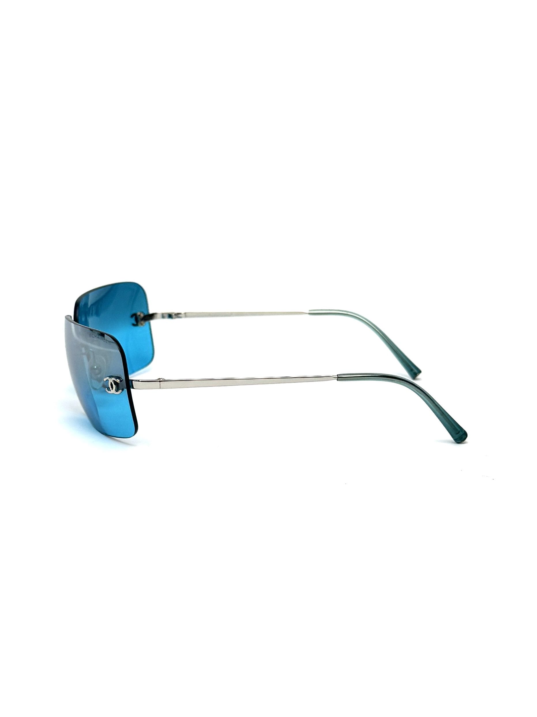Chanel Iconic Chanel CC Rectangular Rimless Blue Sunglasses Size ONE SIZE - 4 Thumbnail