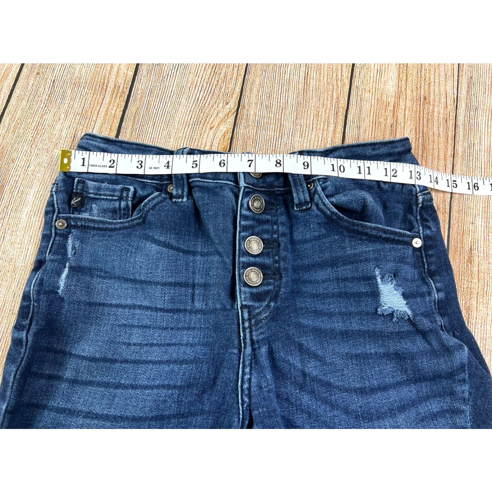Vintage VINTAGE? Women’s KanCan Buttonfly Skinny Jeans Size 7 27” Inseam Distressed Denim Blue Regular Size 28" / US 6 / IT 42 - 6 Thumbnail