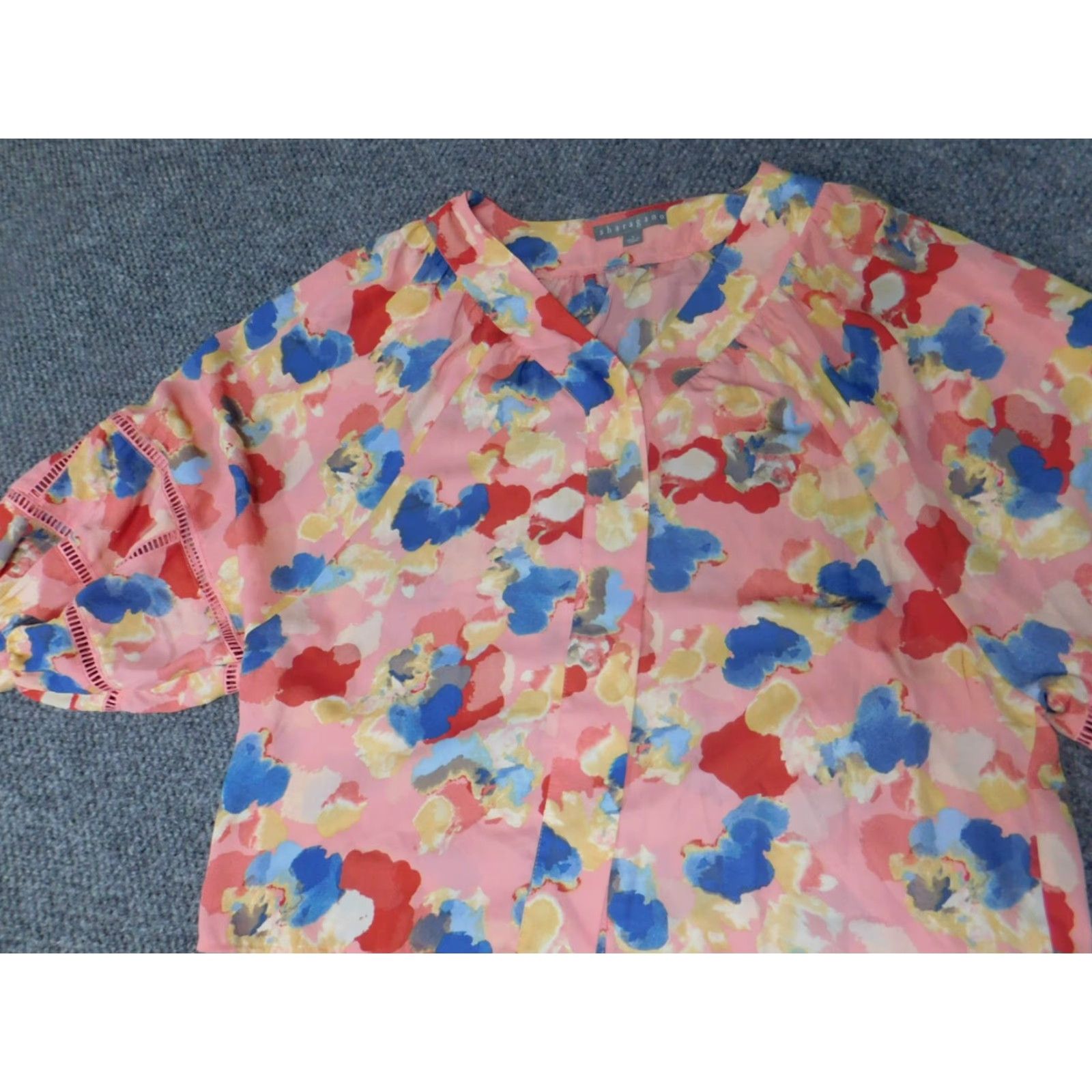 Pinko Sharagano Blouse Womens L Pink Floral 3/4 Sleeve Crew Neck Pullover Casual Polyester Stretch Vintage No Size L / US 10 / IT 46 - 5 Thumbnail