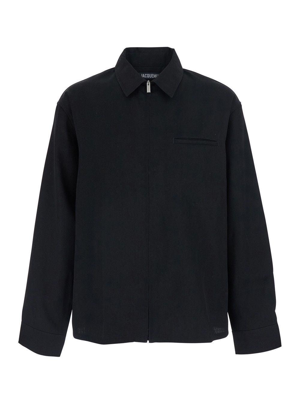 Jacquemus 'La Chemise Mecano' Black Shirt with Zip Closure and Maxi Logo Lettering on the Back in Wool for Men Size US L / EU 52-54 / 3 - 1 Thumbnail