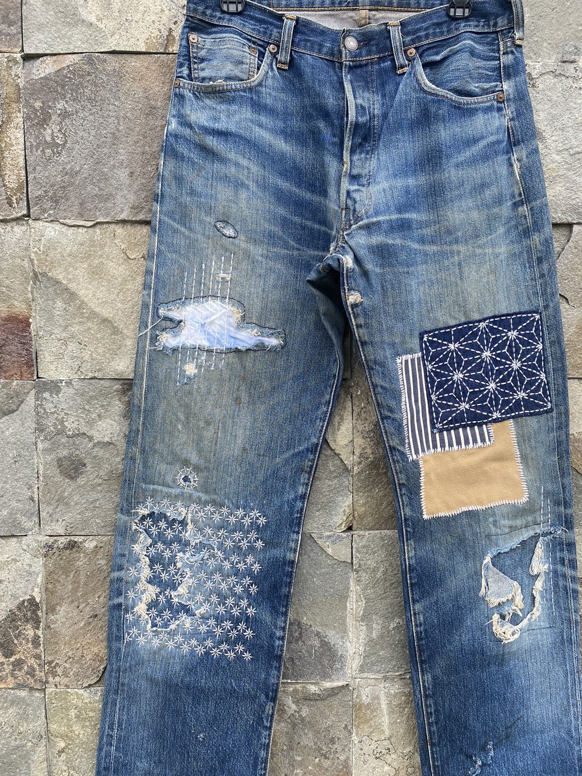Levi's Vintage Clothing 1999 Levi’s 501 Distressed Patch Work Pants Size US 32 / EU 48 - 3 Thumbnail
