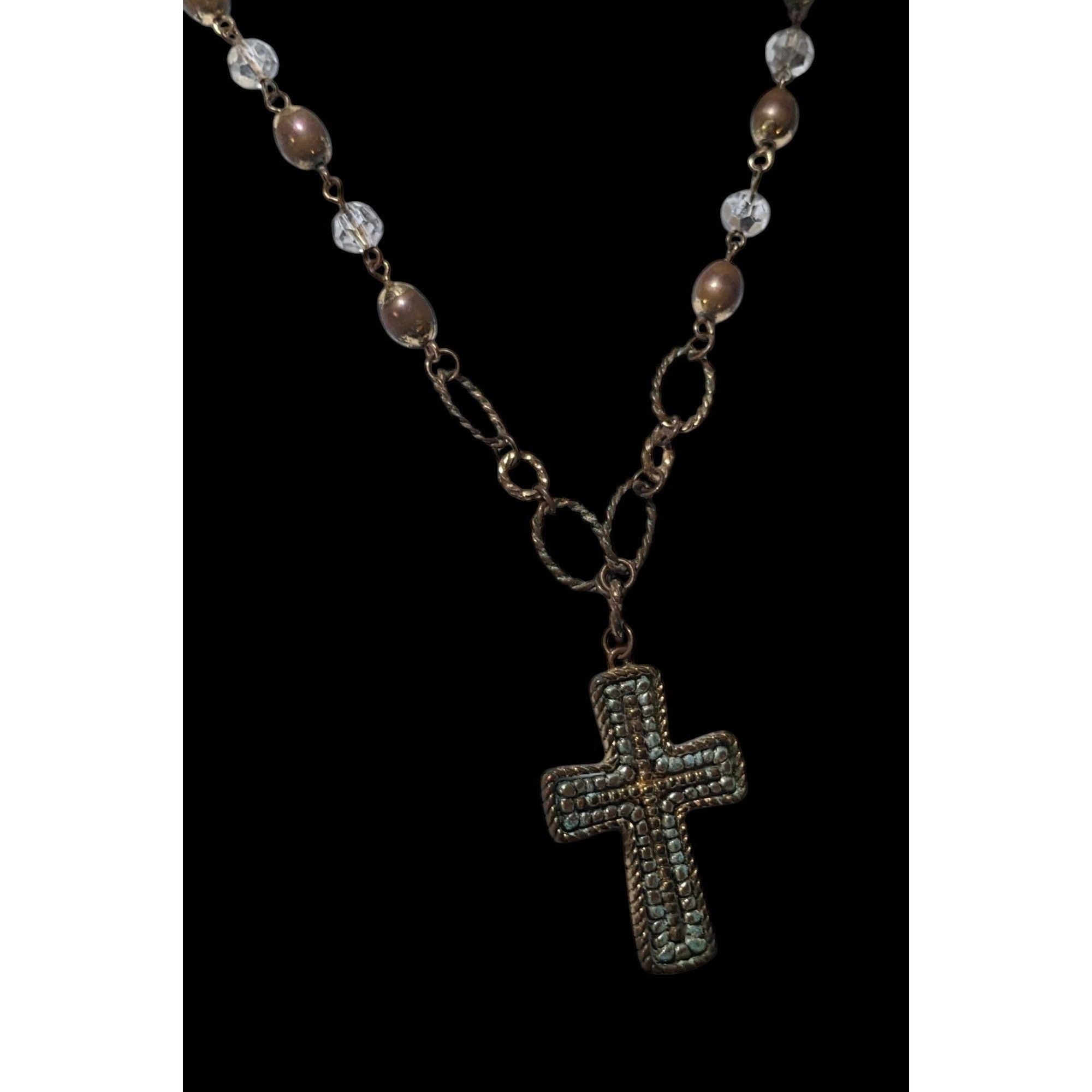 Other Vintage Multitone Metallic Beaded Cross Necklace Size ONE SIZE - 4 Thumbnail