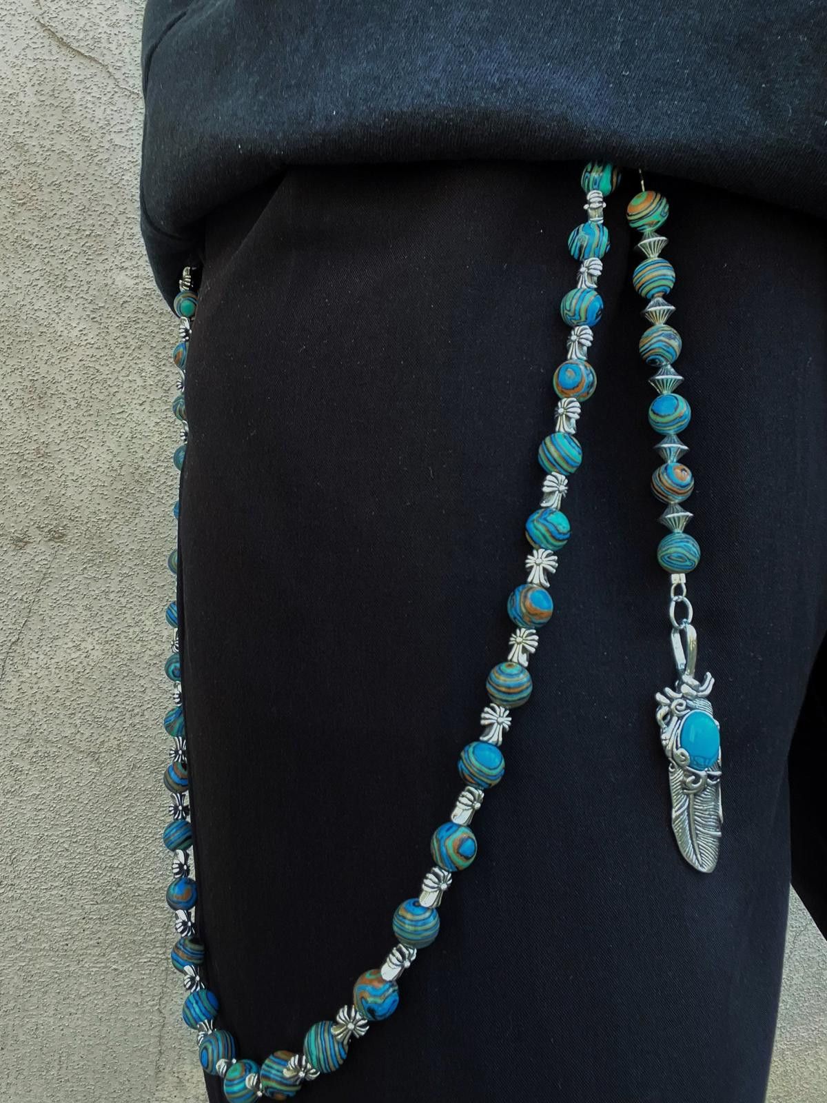Jewelry Turquoise Beaded Chain Accessory with Feather Charm Size ONE SIZE - 2 Thumbnail