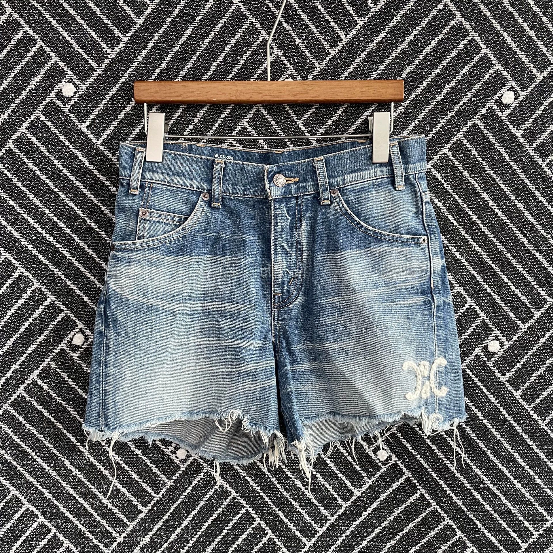Celine CELINE Women's New Distressed Blue Denim Shorts 24 Size 24" / US 00 / IT 34 - 1 Thumbnail