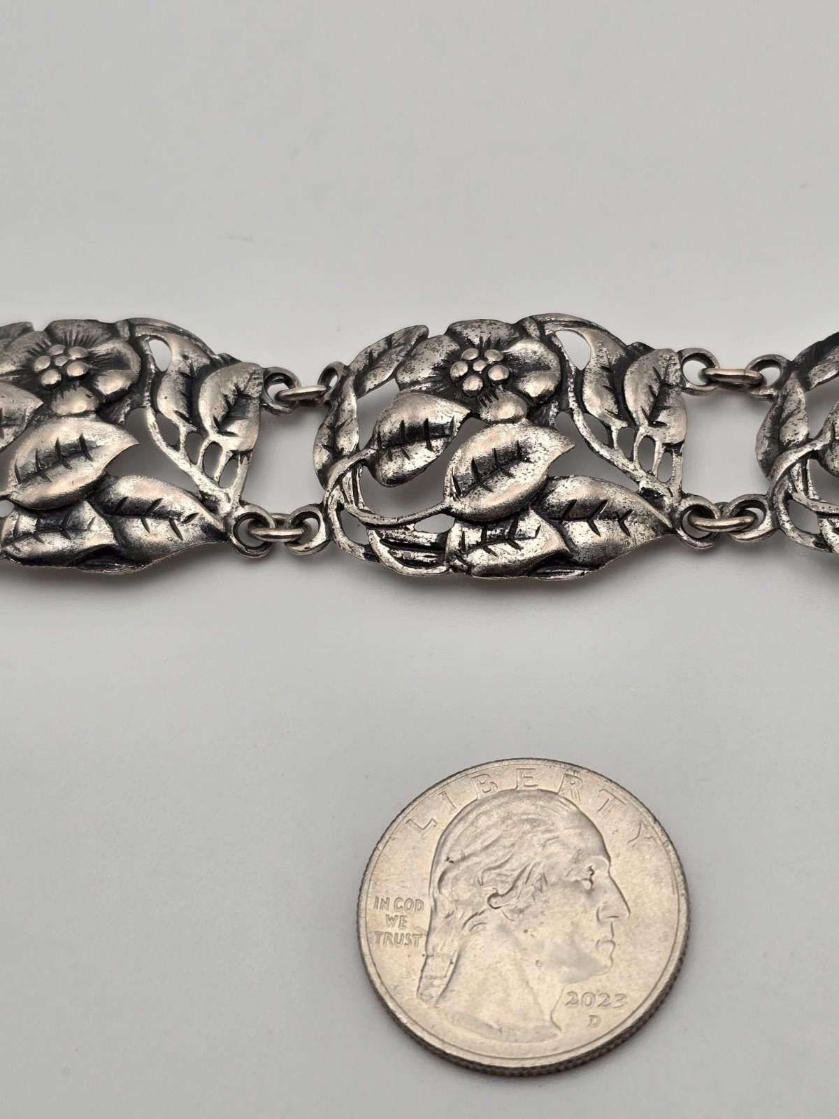 Other Vintage Danecraft Sterling Silver Floral Leaf Panel Bracelet Size ONE SIZE - 5 Thumbnail