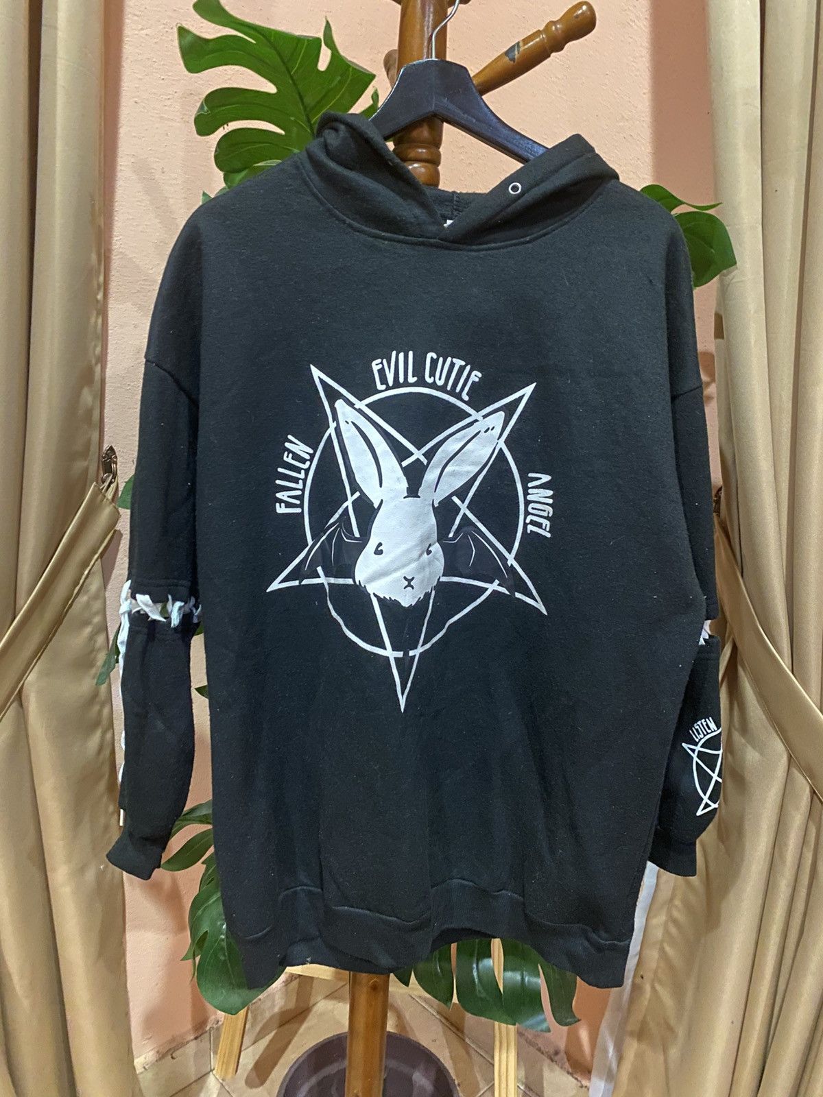 If Six Was Nine Gothic “Evil Cutie” Black Hoodie - Edgy Bunny Pentagram Size US L / EU 52-54 / 3 - 1 Thumbnail