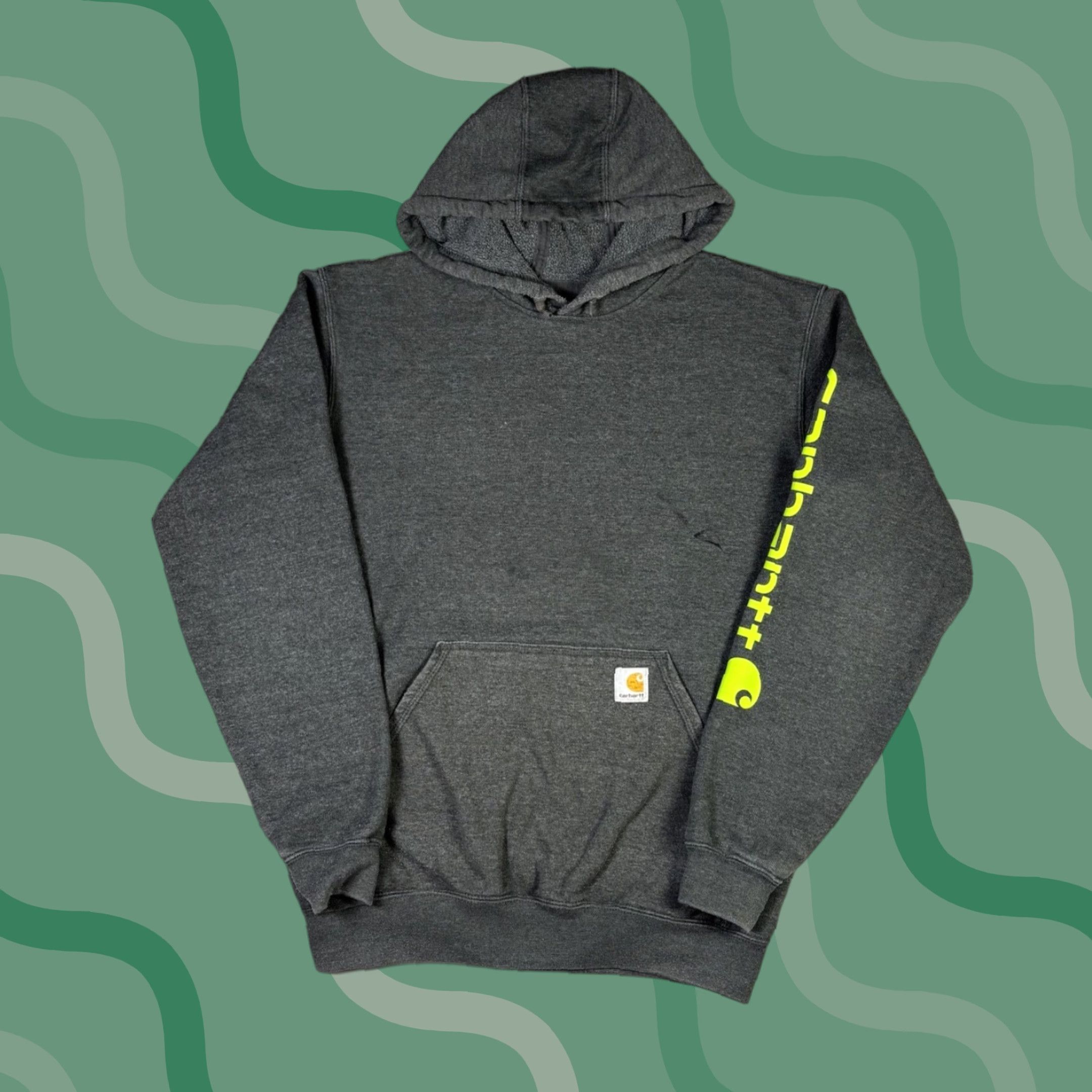 Carhartt Carhartt Mens Hoodie Small Dark Gray Spellout Sleeve Loose Fit Pullover Workwear Size US S / EU 44-46 / 1 - 1 Thumbnail