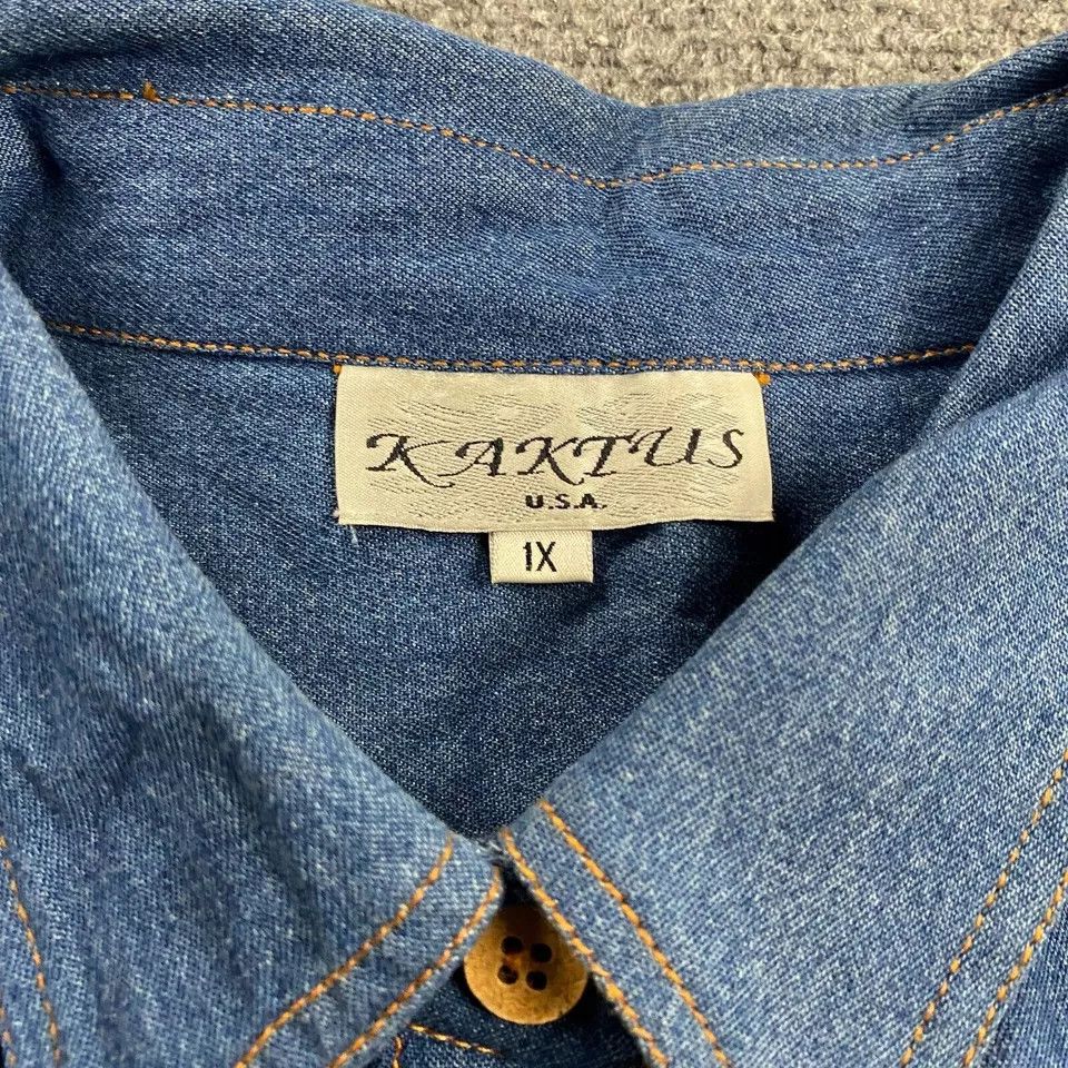 Other Kaktus Top Women's 1X Blue Denim Button Up Zoo Animals Size L / US 10 / IT 46 - 2 Thumbnail