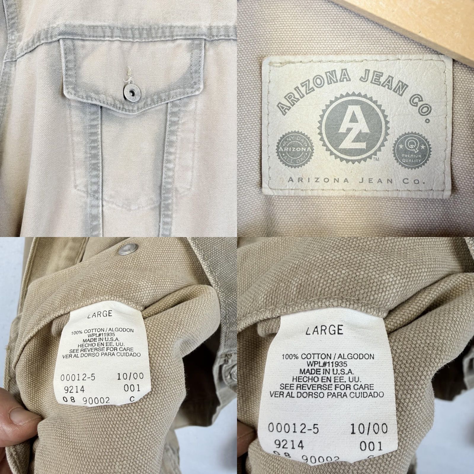 Vintage VINTAGE Arizona Jean Co Jacket Mens L Tan Cotton Canvas Trucker Made USA 00s Military Jacket Casual Workwear Beige Pattern Solid Buttons Mens Size US 33 - 9 Thumbnail