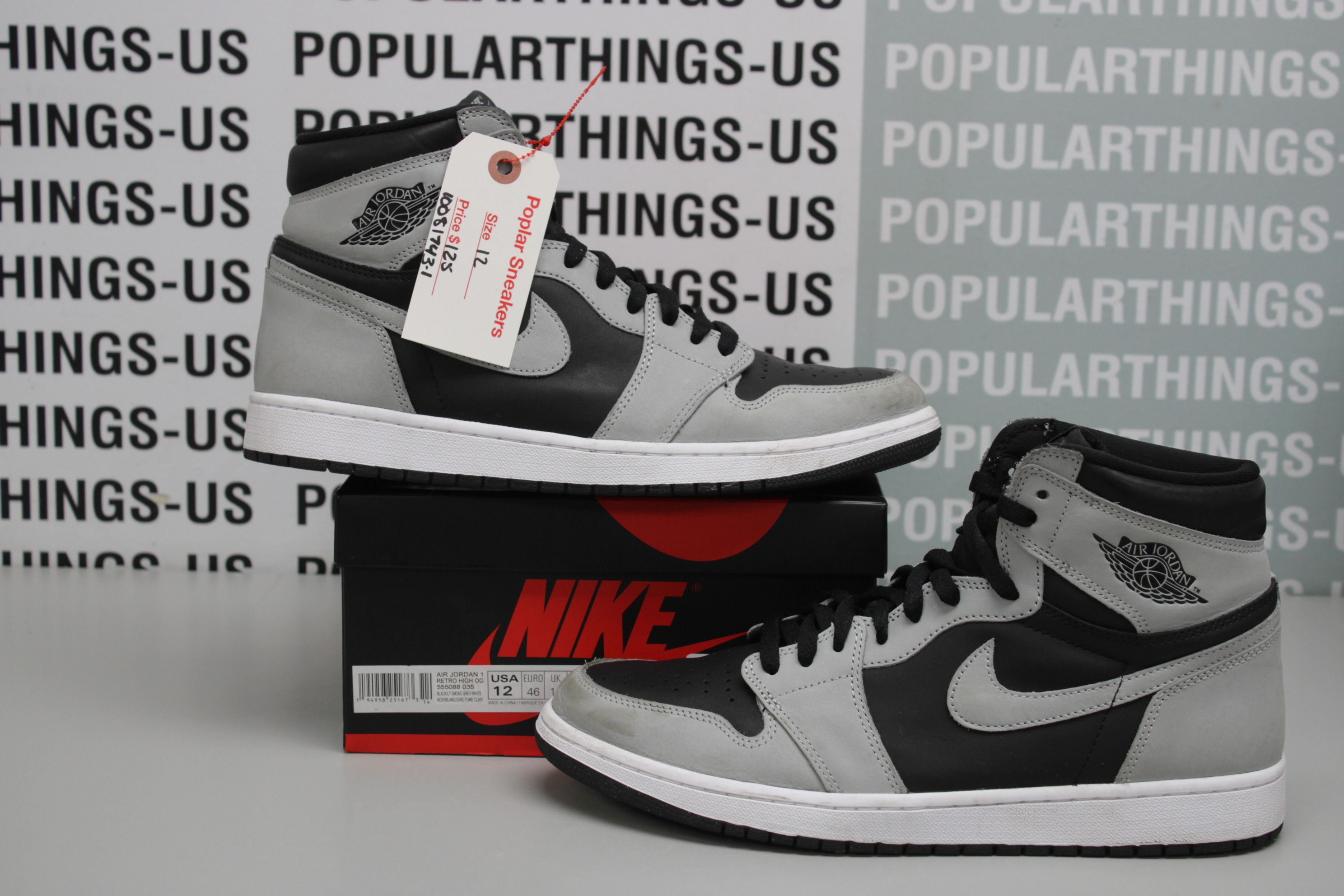 image of Air Jordan 1 Retro High OG Shadow Size 12 Shoes in Black Grey, Men's