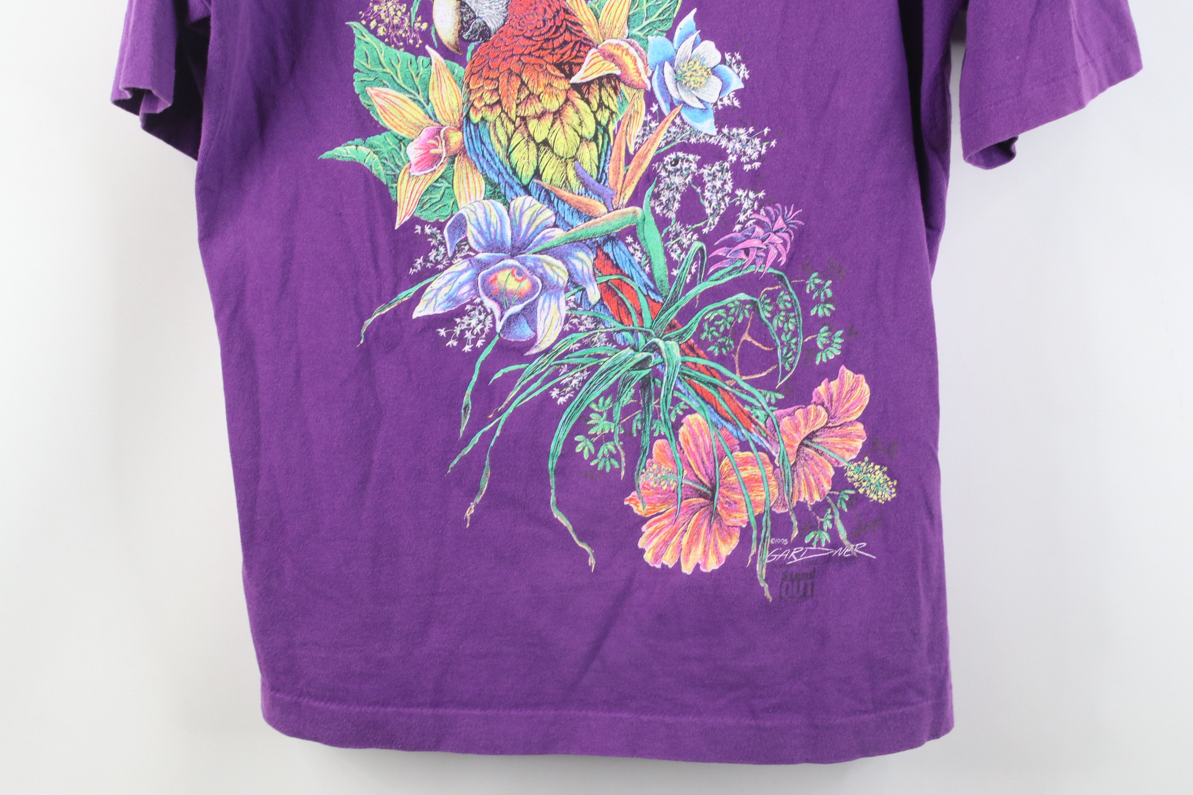 Vintage Vintage 90s Streetwear Day Parrot Bird Flower T-Shirt USA Size L / US 10 / IT 46 - 3 Thumbnail