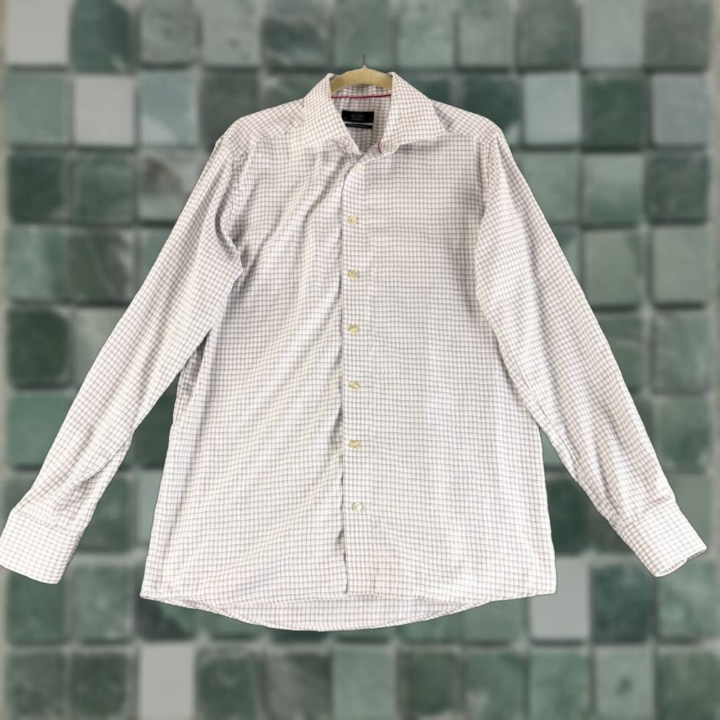 Eton Eton Button-Up Shirt Mens Large White Check Print Contemporary Fit Long Sleeve Size US L / EU 52-54 / 3 - 1 Thumbnail