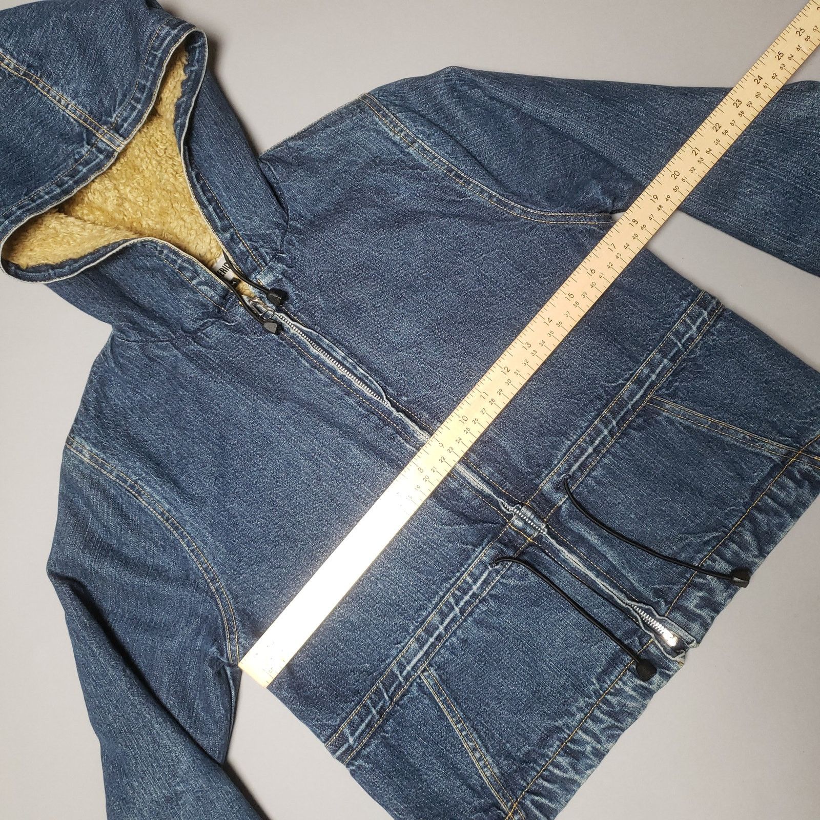Vintage Vtg RARE Americanino Sherpa Denim cropped Zip up Hoodie Size M / US 6-8 / IT 42-44 - 7 Thumbnail