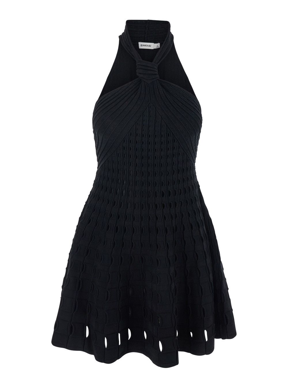 Simkhai Short Dress 'Jenna' with Flared Design and Perforated Details in Black Tech Fabric for Women Size M / US 6-8 / IT 42-44 - 1 Thumbnail