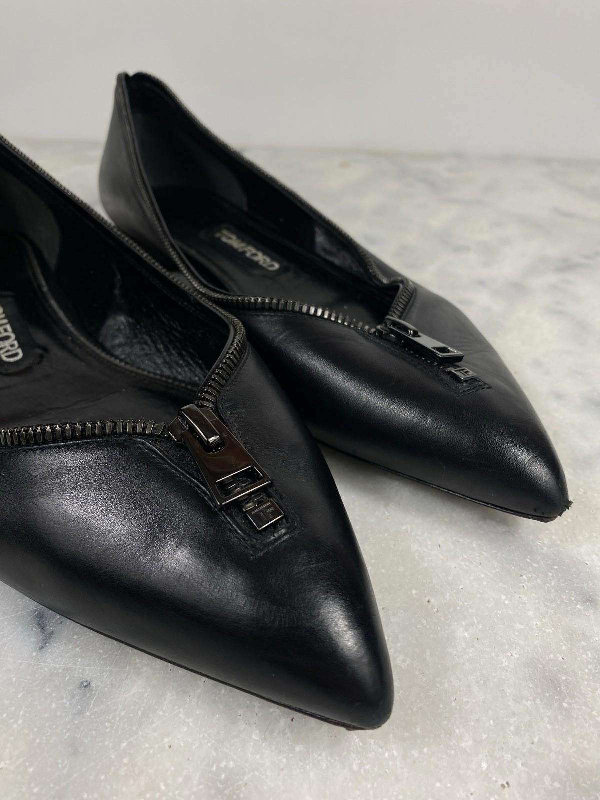 Tom Ford Tom Ford Black Leather Ballet Flats with Zipper Trim Size US 12 / IT 42 - 3 Thumbnail