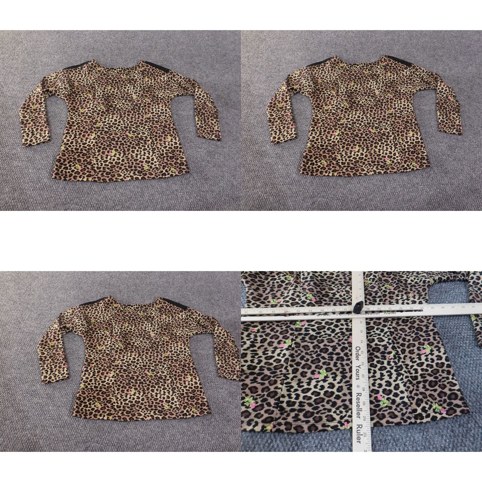 Betsey Johnson Betsey Johnson Blouse Shirt Womens S Brown Animal Print Knit Polyester Spandex Stretch Ruffle Round Neck Casual Long Sleeve Vintage No Size S / US 4 / IT 40 - 8 Thumbnail