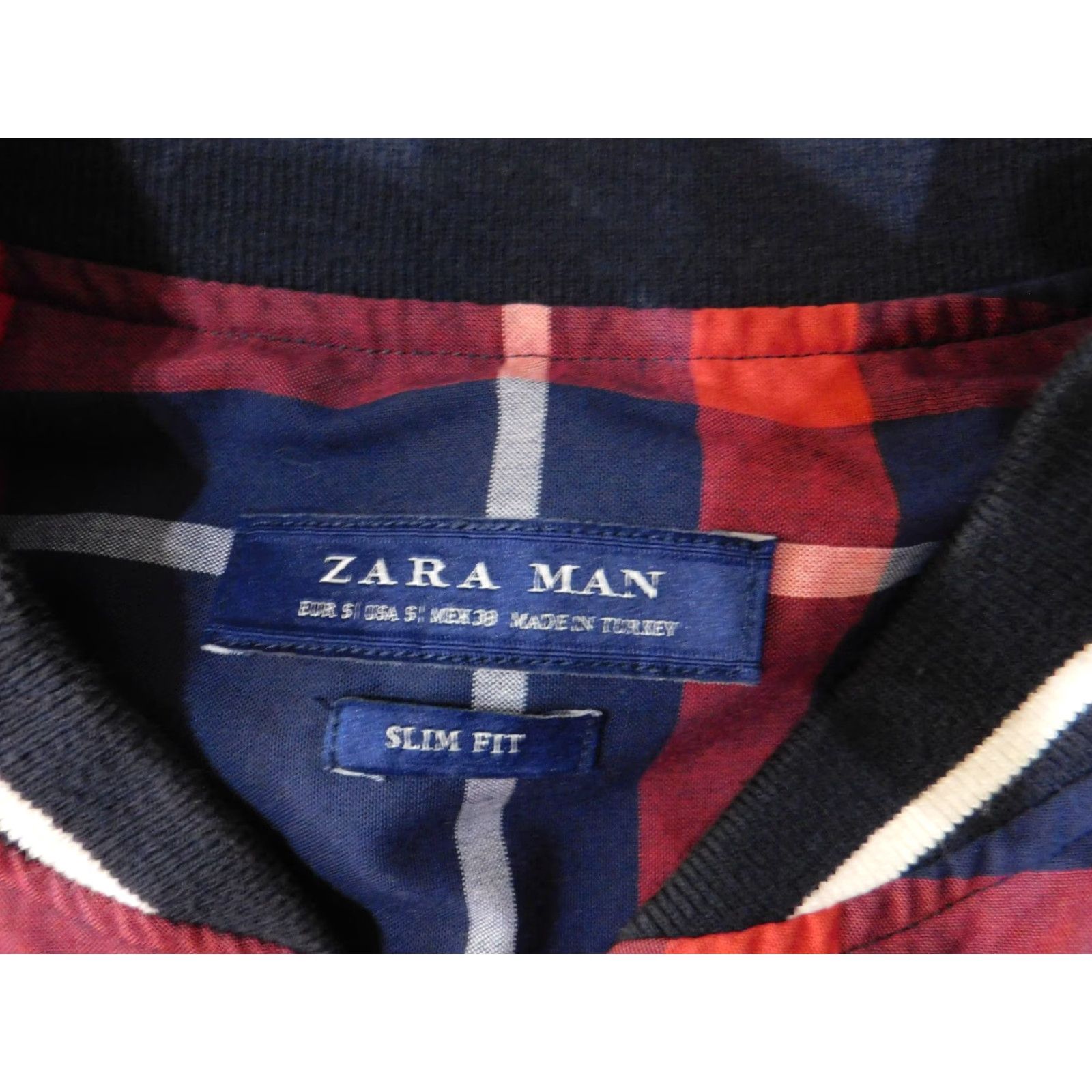 Zara Jacket Men Bomber City Red Slim Fit Zip Plaid Mid-Length Casual Lined Softshell Stretch Regular Size S
