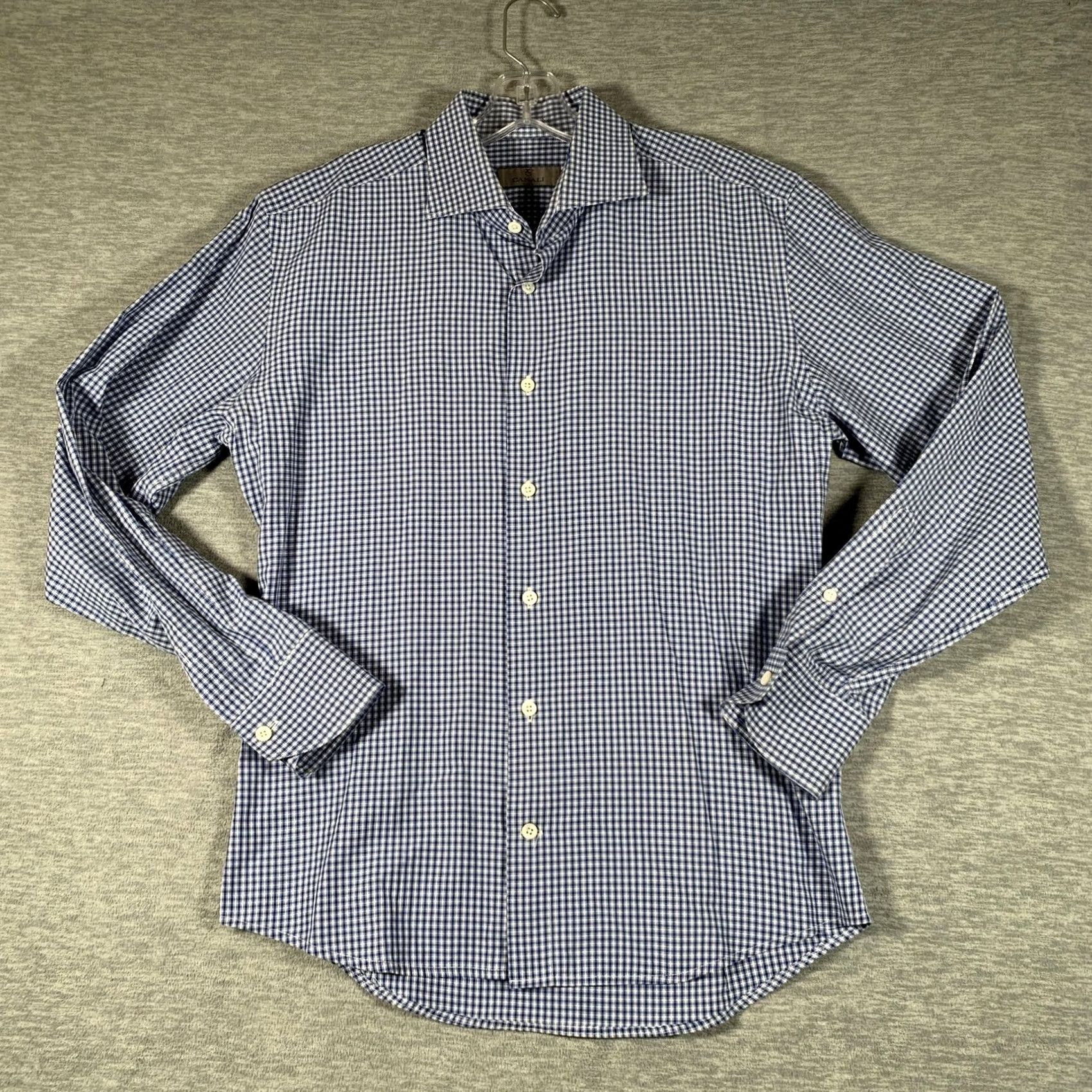 Canali Canali Dress Shirt Mens 16 Blue Gingham Long Sleeve Made In Italy Size 42R - 2 Thumbnail
