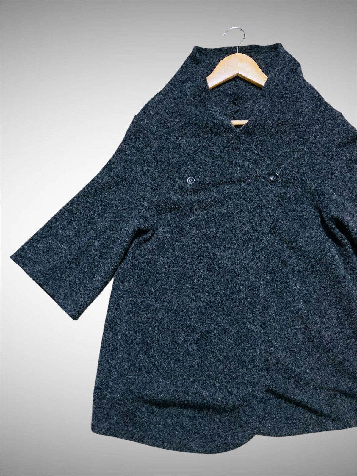 Japanese Brand Peyton Place Dark Grey Wool Blend A-Line Cape Coat - Medium Size M / US 6-8 / IT 42-44 - 4 Thumbnail