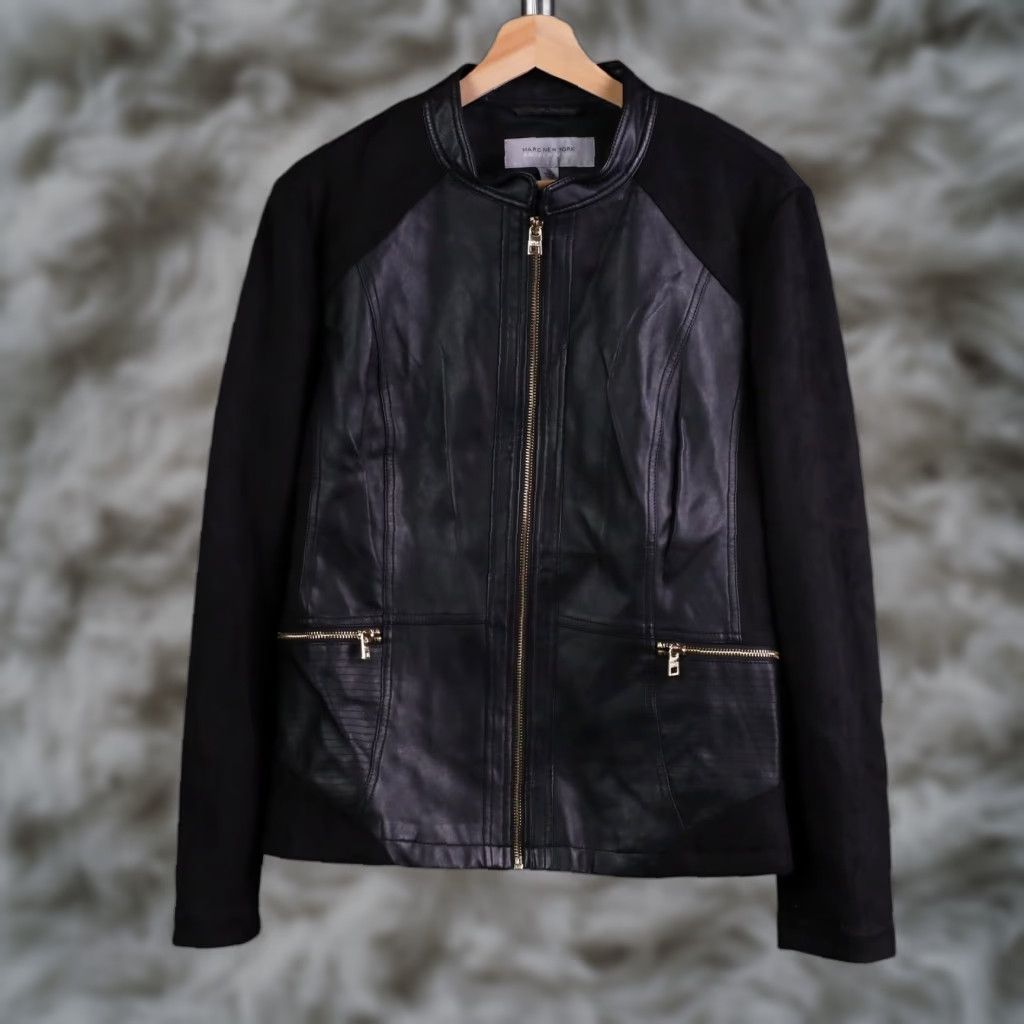 Vintage Marc New York Faux Leather Suede Moto Jacket Women's XL Zip Biker Mixed Media Shirt Size XL / US 12-14 / IT 48-50 - 1 Thumbnail