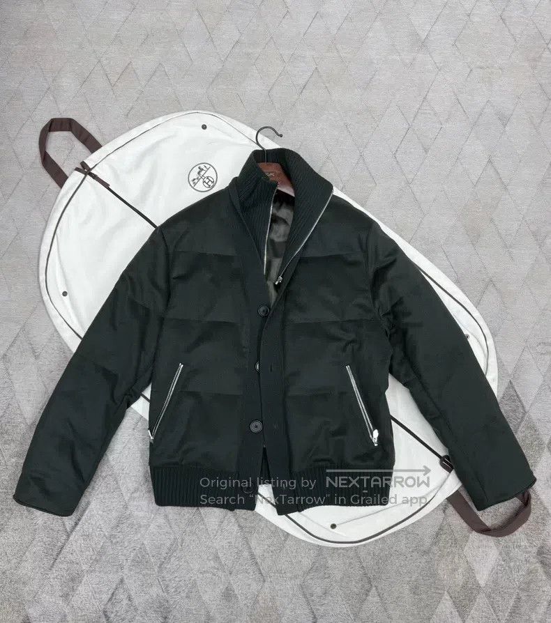 Hermes Knitted collar cashmere down jacket 100% cashmere