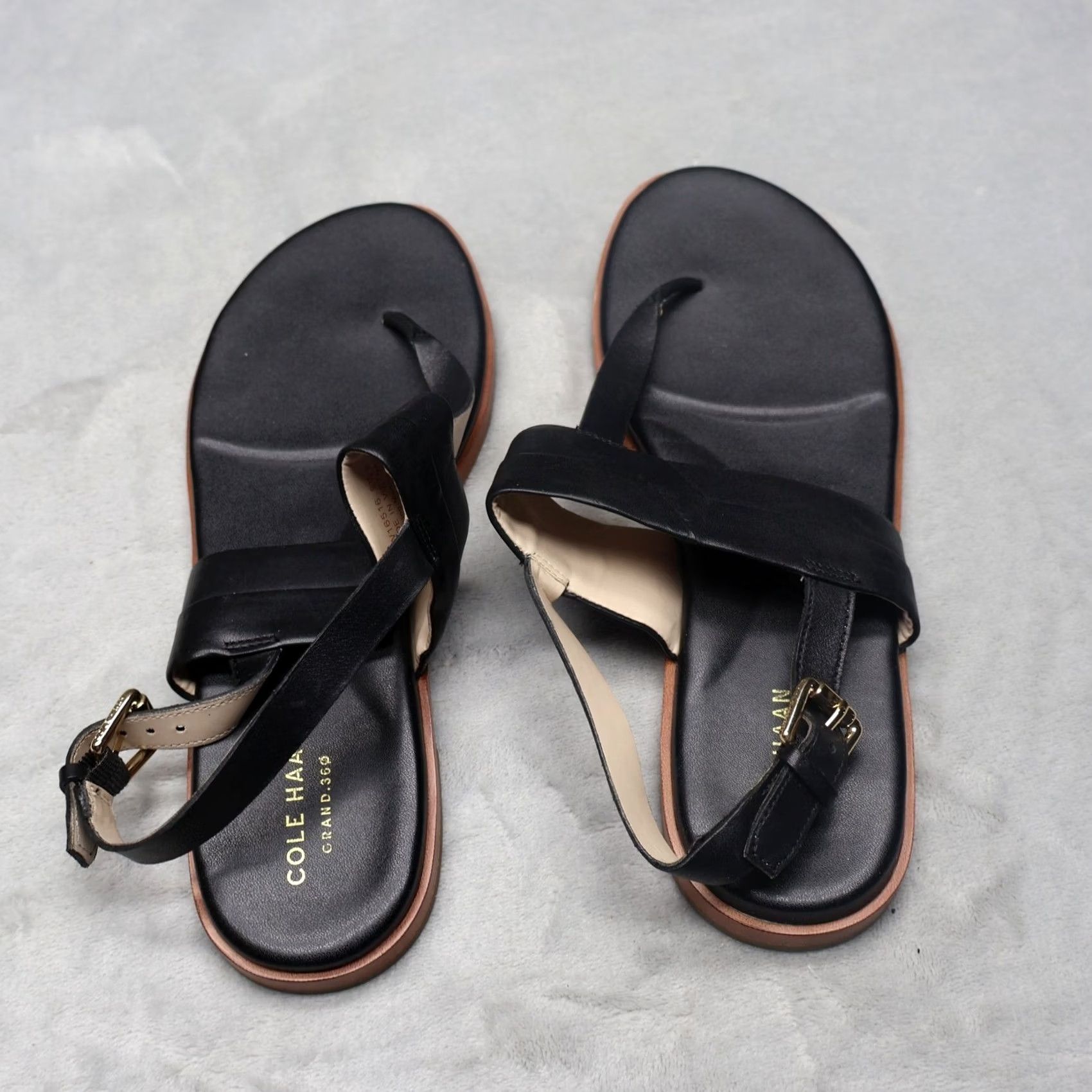 Cole Haan Cole Haan Women Sandals Black Leather T-Strap Buckle Flat Summer 9.5B Size US 10 / IT 40 - 5 Thumbnail