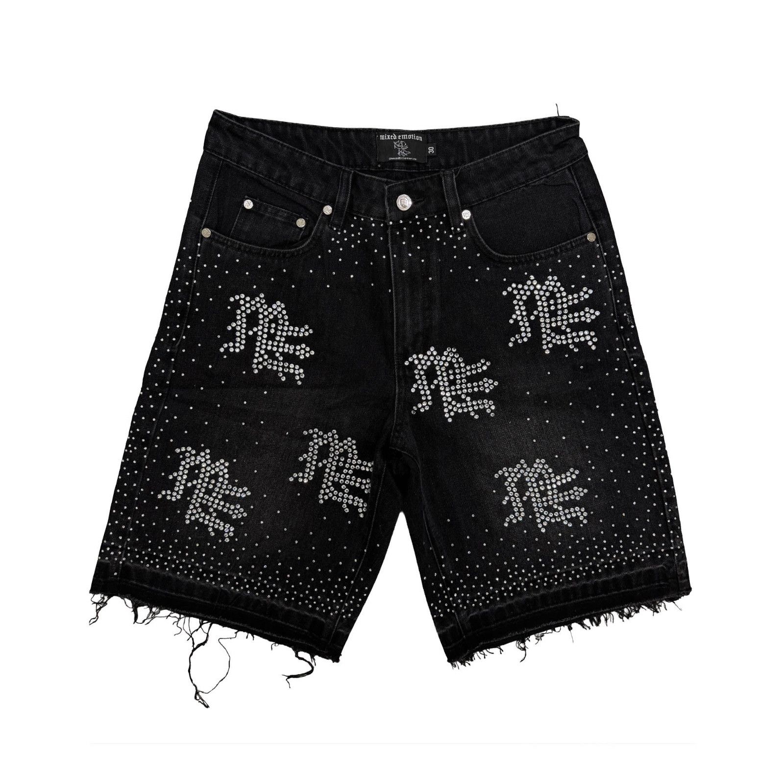 Other Mixed Emotions 'ME Rhinestone' Black Jean Shorts Size US 34 / EU 50 - 1 Preview