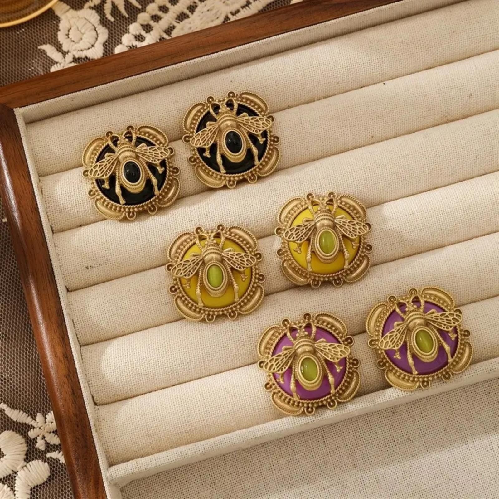 Designer Gold and Yellow Bee Stud Earrings NWT Size ONE SIZE - 3 Thumbnail