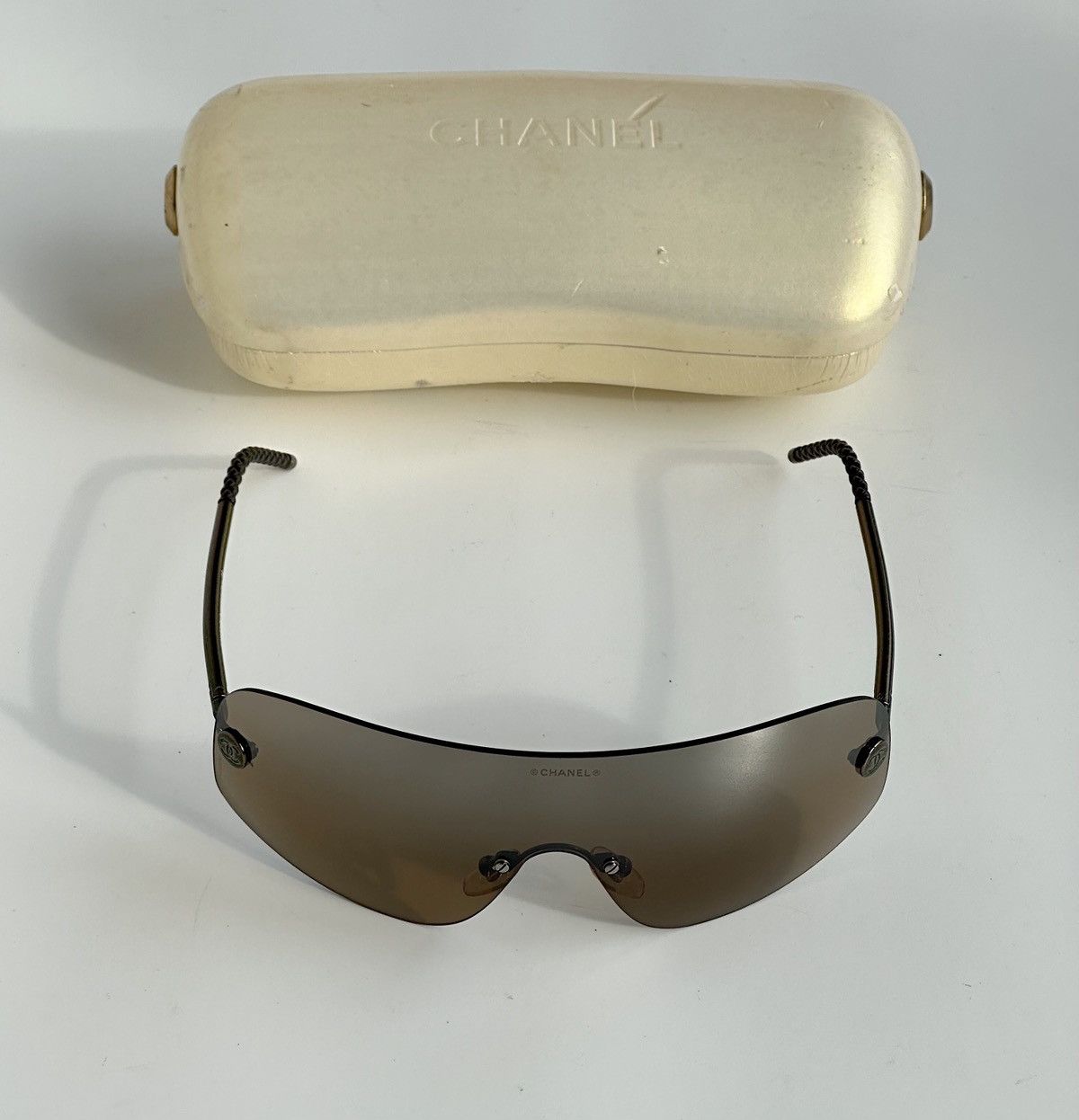 image of Chanel Mask Y2K Sunglasses Logo 4036 Glasses Archive Hilton in Brown, Men's
