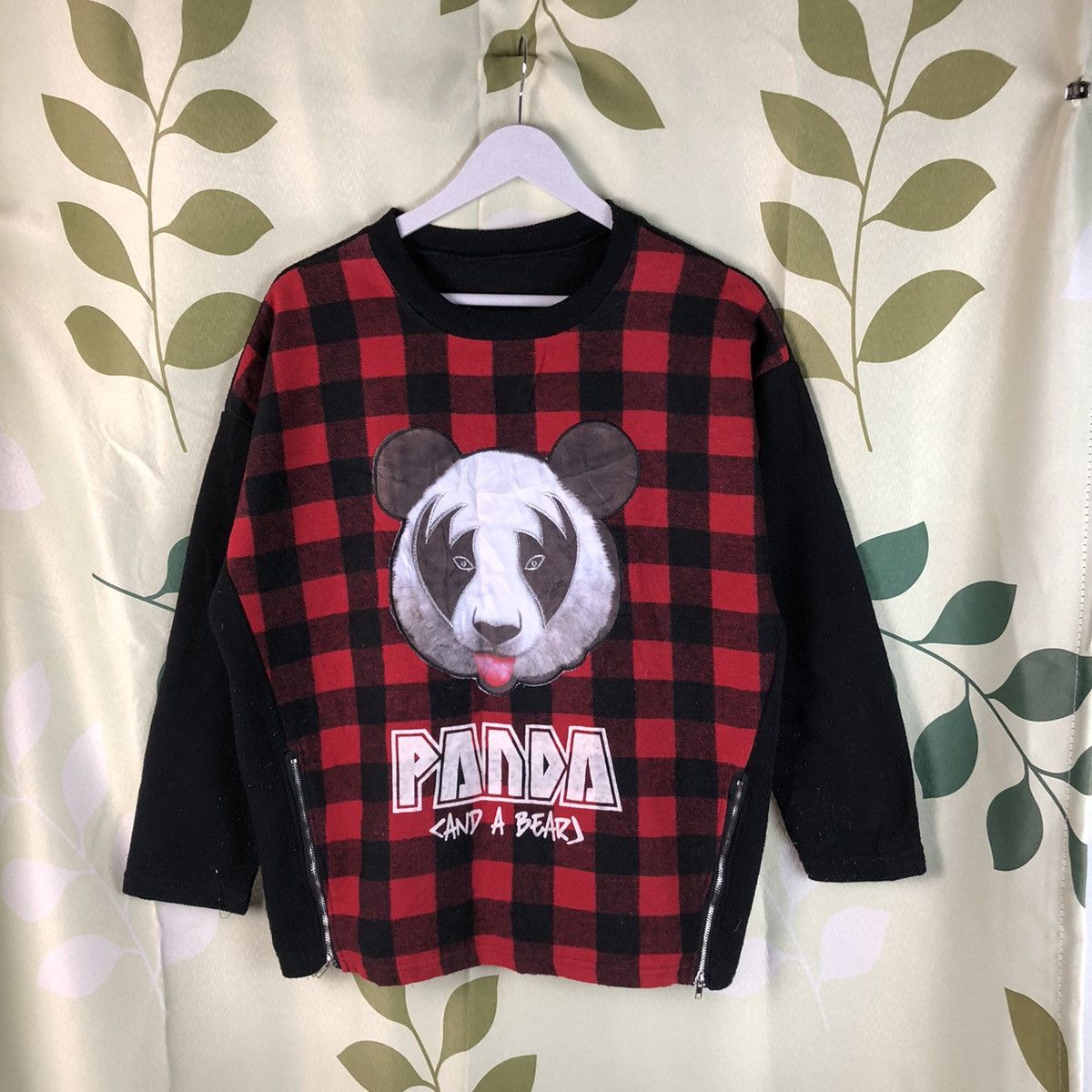 Japanese Brand Panda and A Bear Red checkered Sweatshirt #7468 Size L / US 10 / IT 46 - 1 Thumbnail