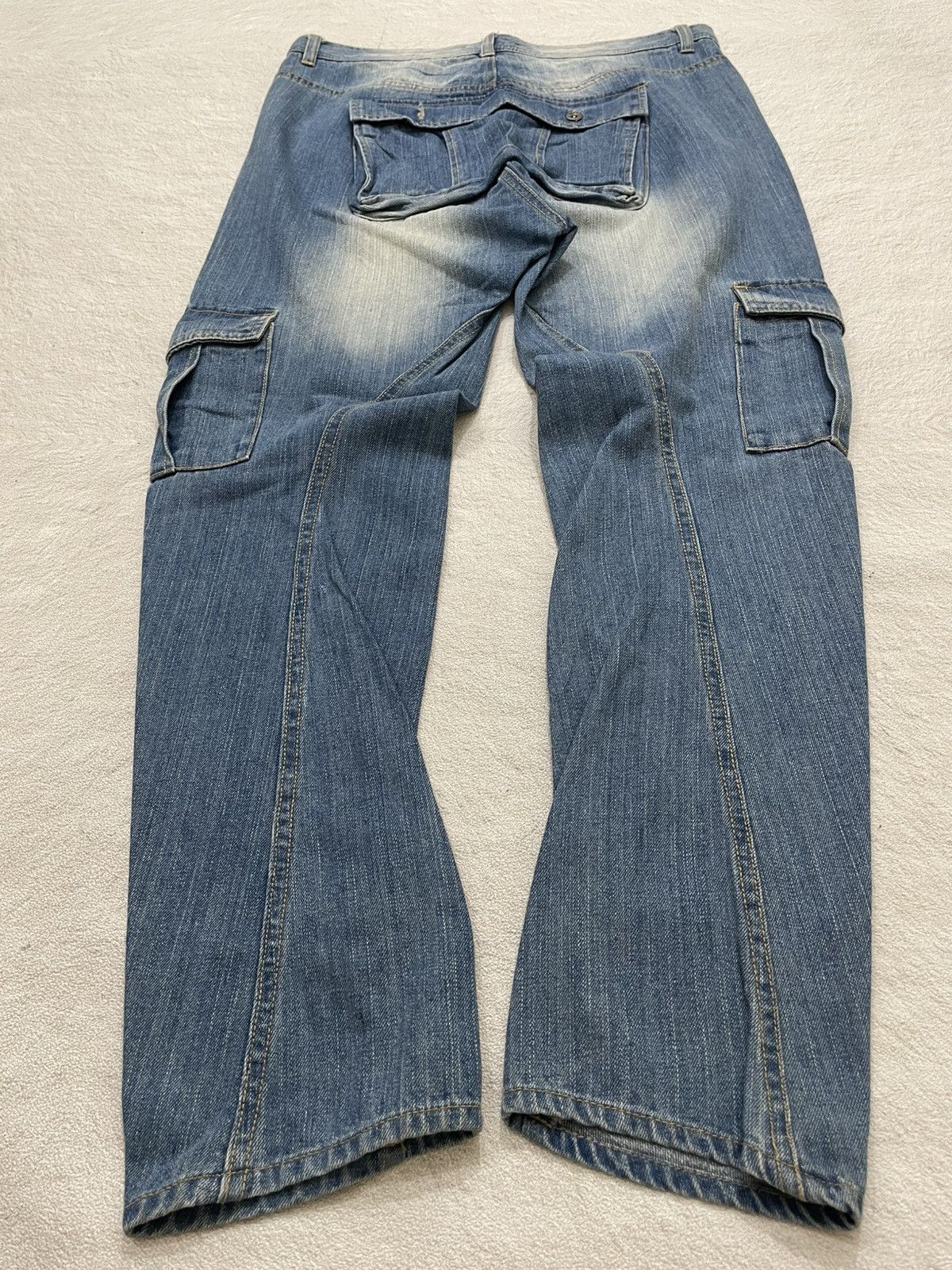 If Six Was Nine 2000s Cargo Monkey Pants Stonewash Denim Y2K Size US 33 - 2 Thumbnail