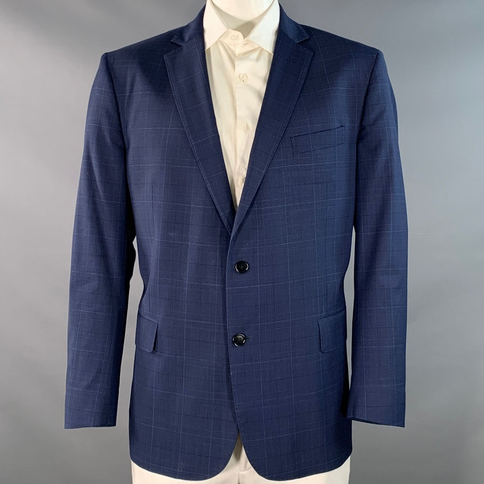 Brooks Brothers Size 48 Navy Blue Plaid Wool Blend Regent Fit Sport Coat Size 48R - 1 Thumbnail