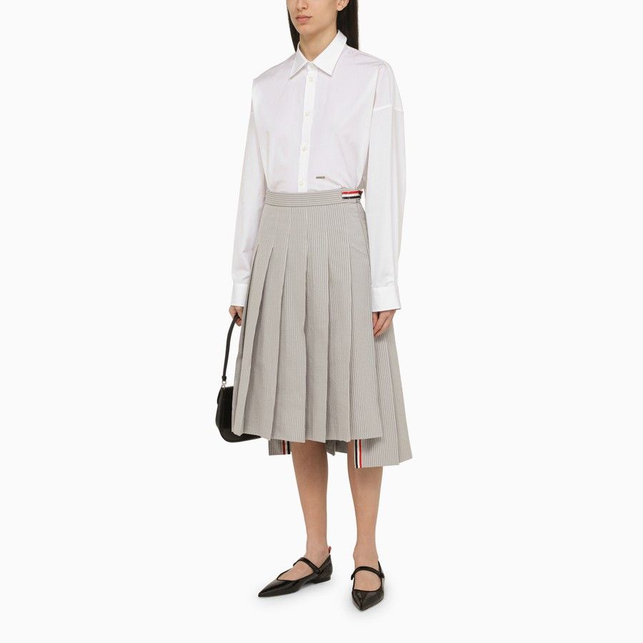 Thom Browne o1d2blof1024 Cotton Pleated Midi Skirt in Grey Size 28" / US 6 / IT 42 - 2 Thumbnail