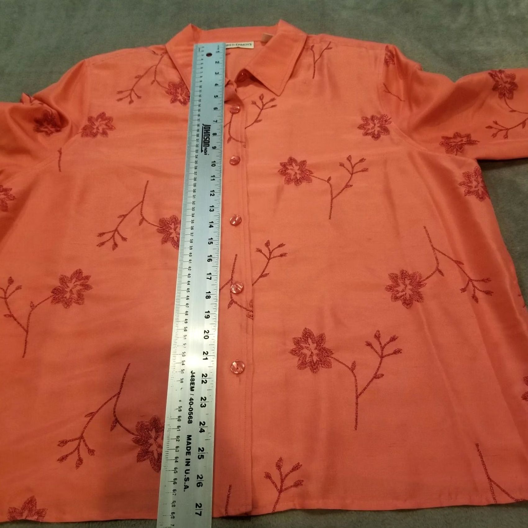 Vintage Draper's & Damon's Button Up Floral Embroidered Silk Shirt 3/4 Sleeve Size 20 Pink Women's Vintage-Not - (remove) Size 3XL / US 20-22 - 6 Thumbnail