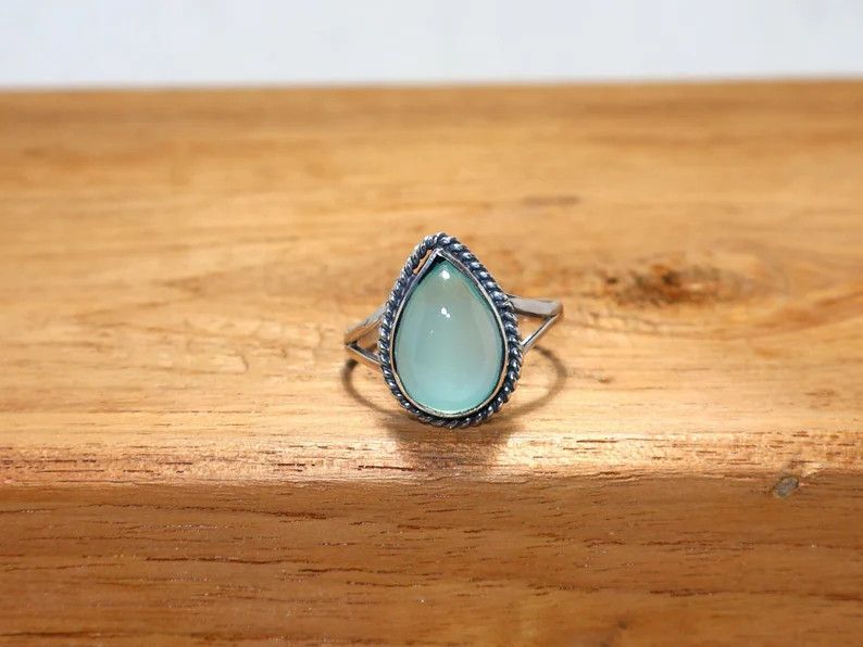 Handmade Handmade Teardrop Aqua Chalcedony Ring: 925 Silver Jewelry Size ONE SIZE - 3 Thumbnail