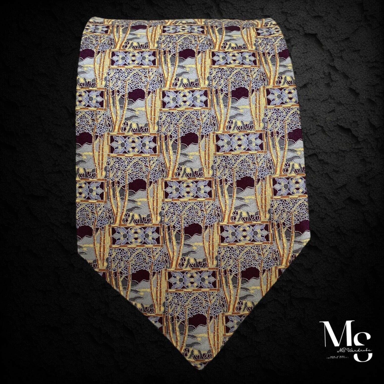 Brioni BRIONI Purple Tree Print Silk Tie Hand Made In Italy W: 3.9" Size ONE SIZE - 5 Thumbnail
