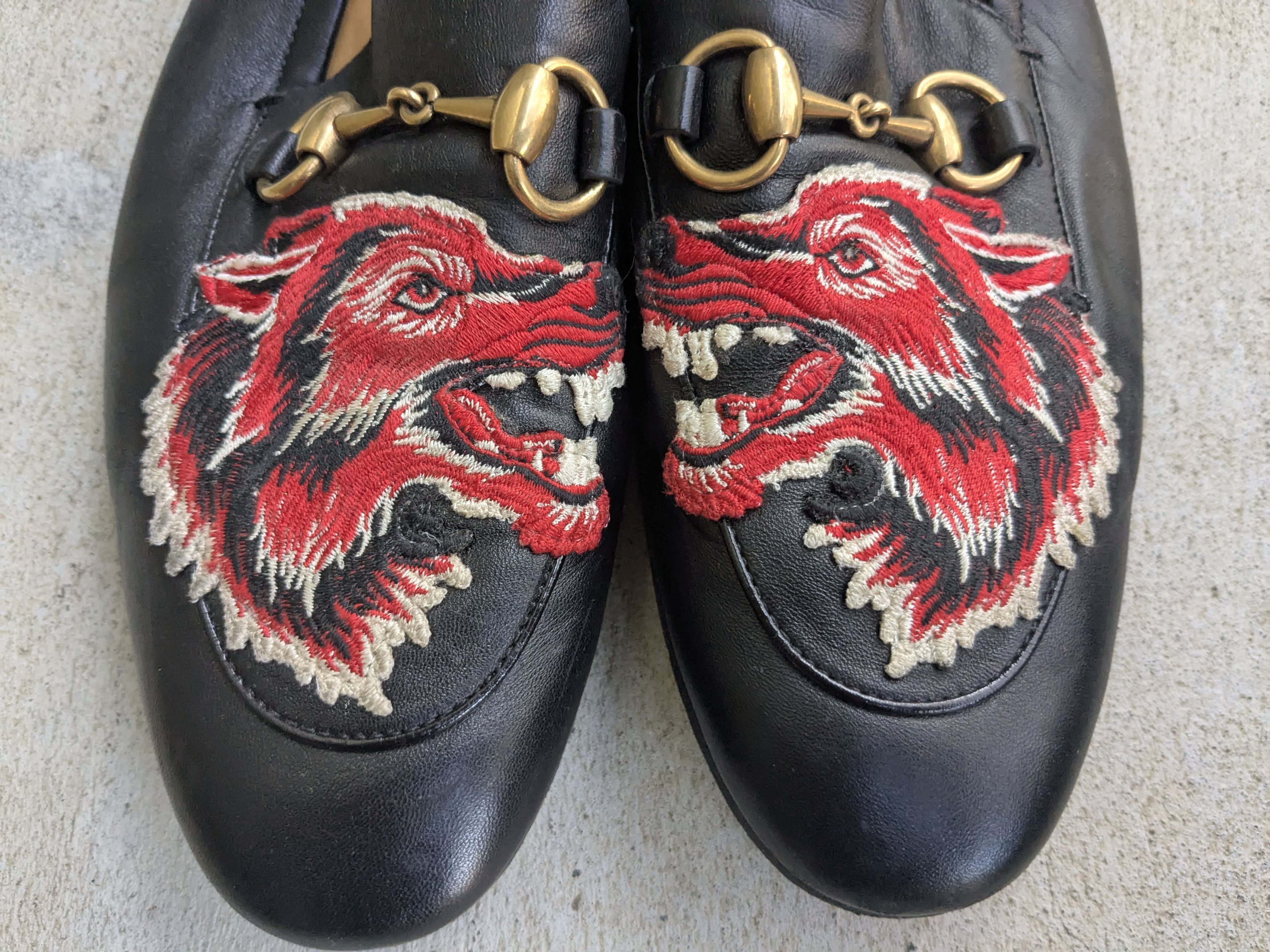 Gucci Gucci Jordaan Horsebit Loafers Black Leather 7.5 Red Wolf Size US 7.5 / EU 40-41 - 3 Thumbnail